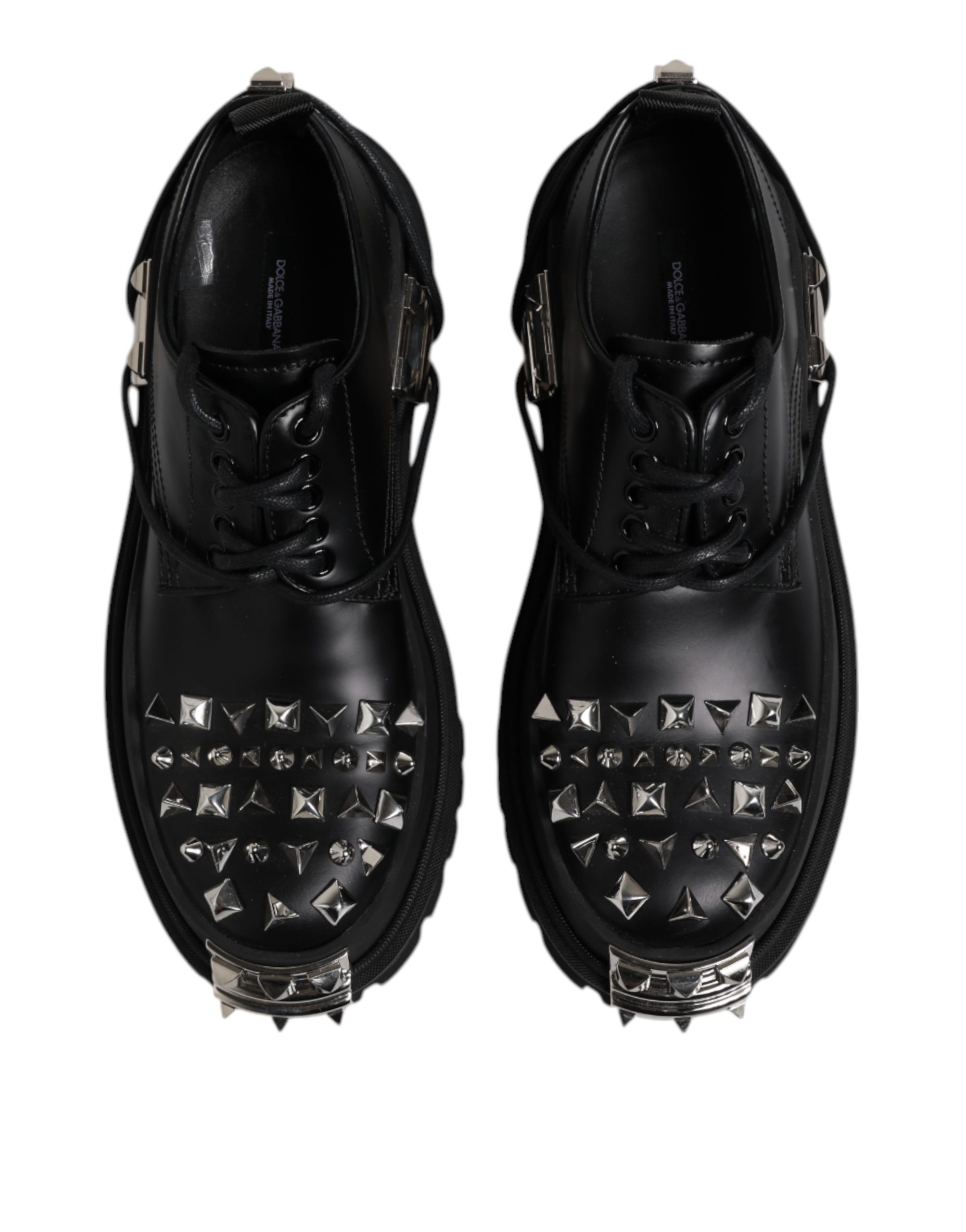 Dolce & Gabbana Black Studded Leather Hi-Trekking Derby Men Shoes - Image 3