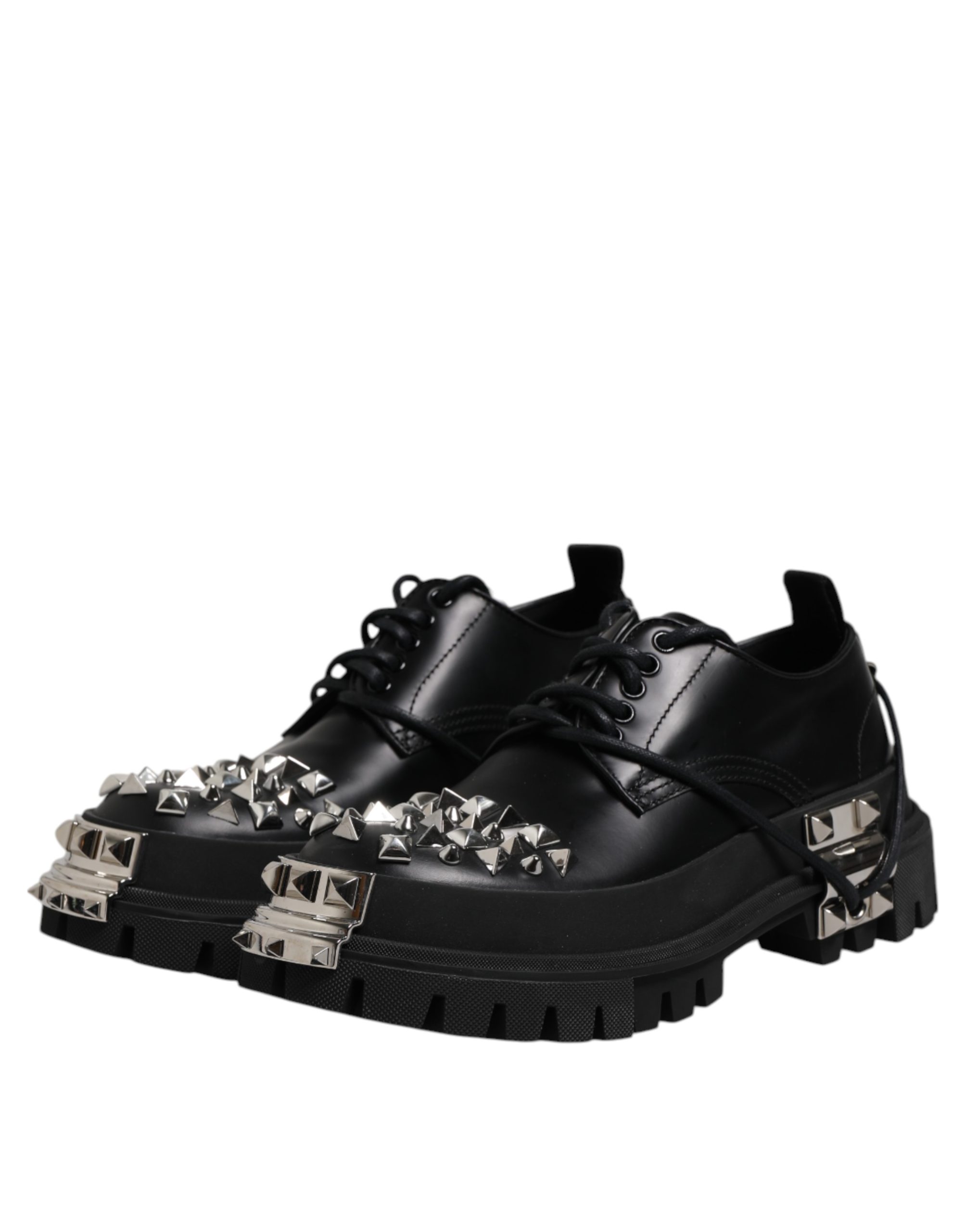Dolce & Gabbana Black Studded Leather Hi-Trekking Derby Men Shoes - Image 4