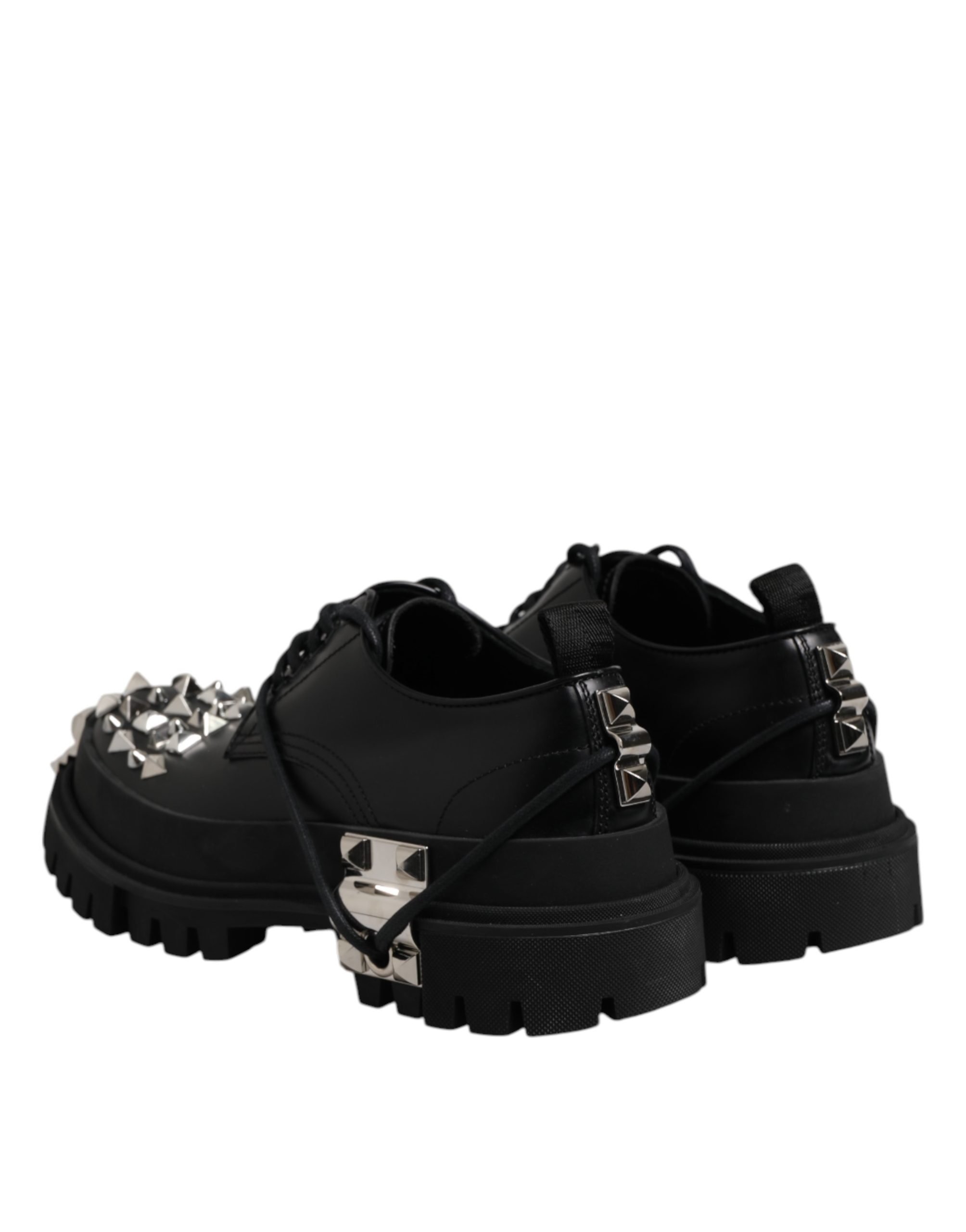 Dolce & Gabbana Black Studded Leather Hi-Trekking Derby Men Shoes - Image 5