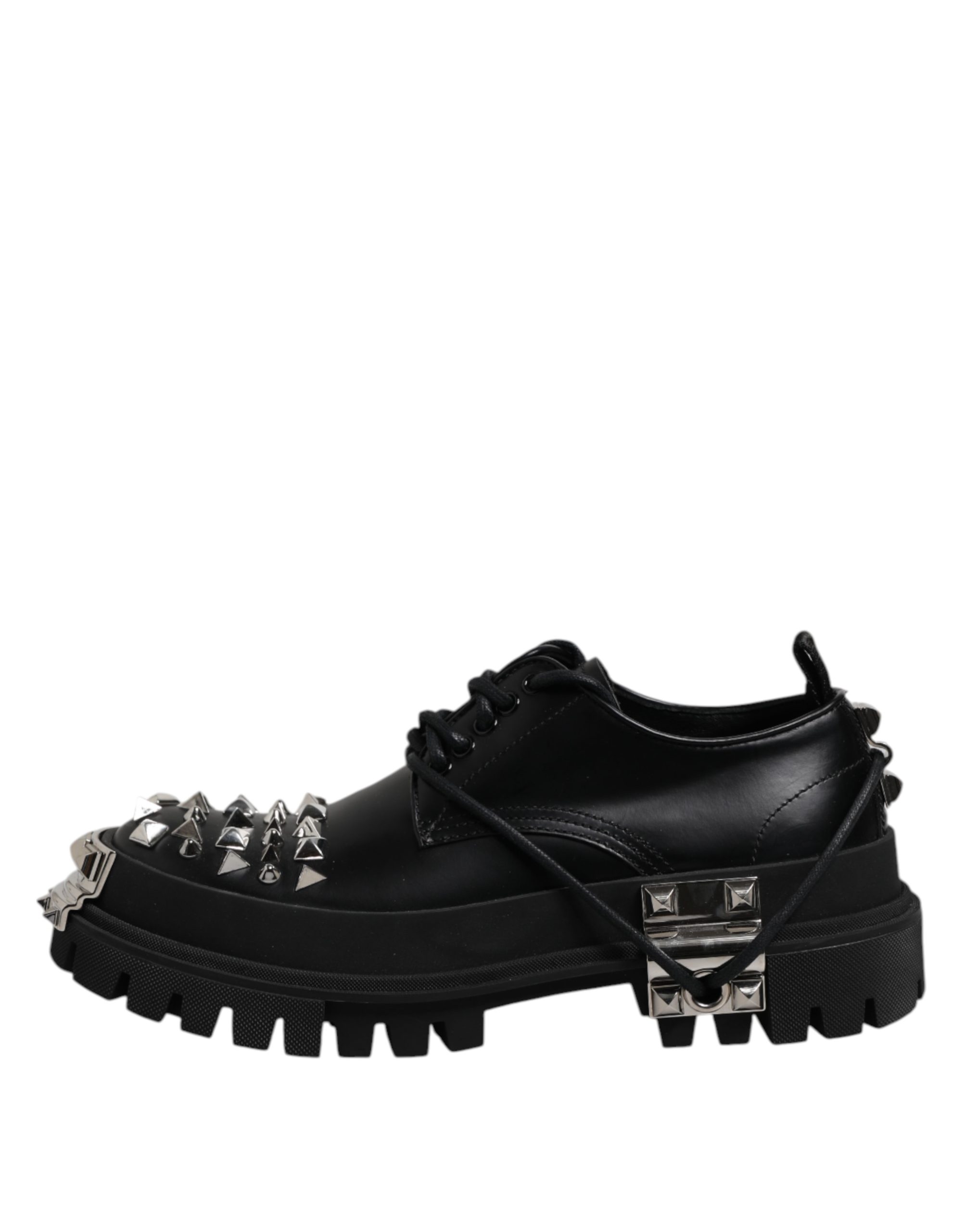 Dolce & Gabbana Black Studded Leather Hi-Trekking Derby Men Shoes - Image 6