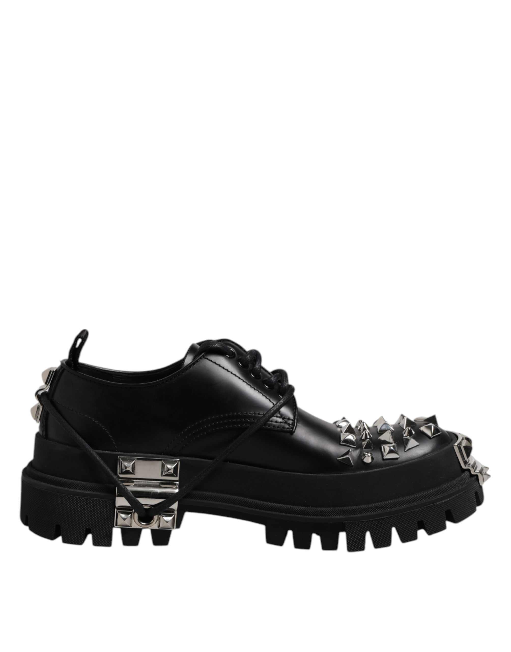 Dolce & Gabbana Black Studded Leather Hi-Trekking Derby Men Shoes - Image 7
