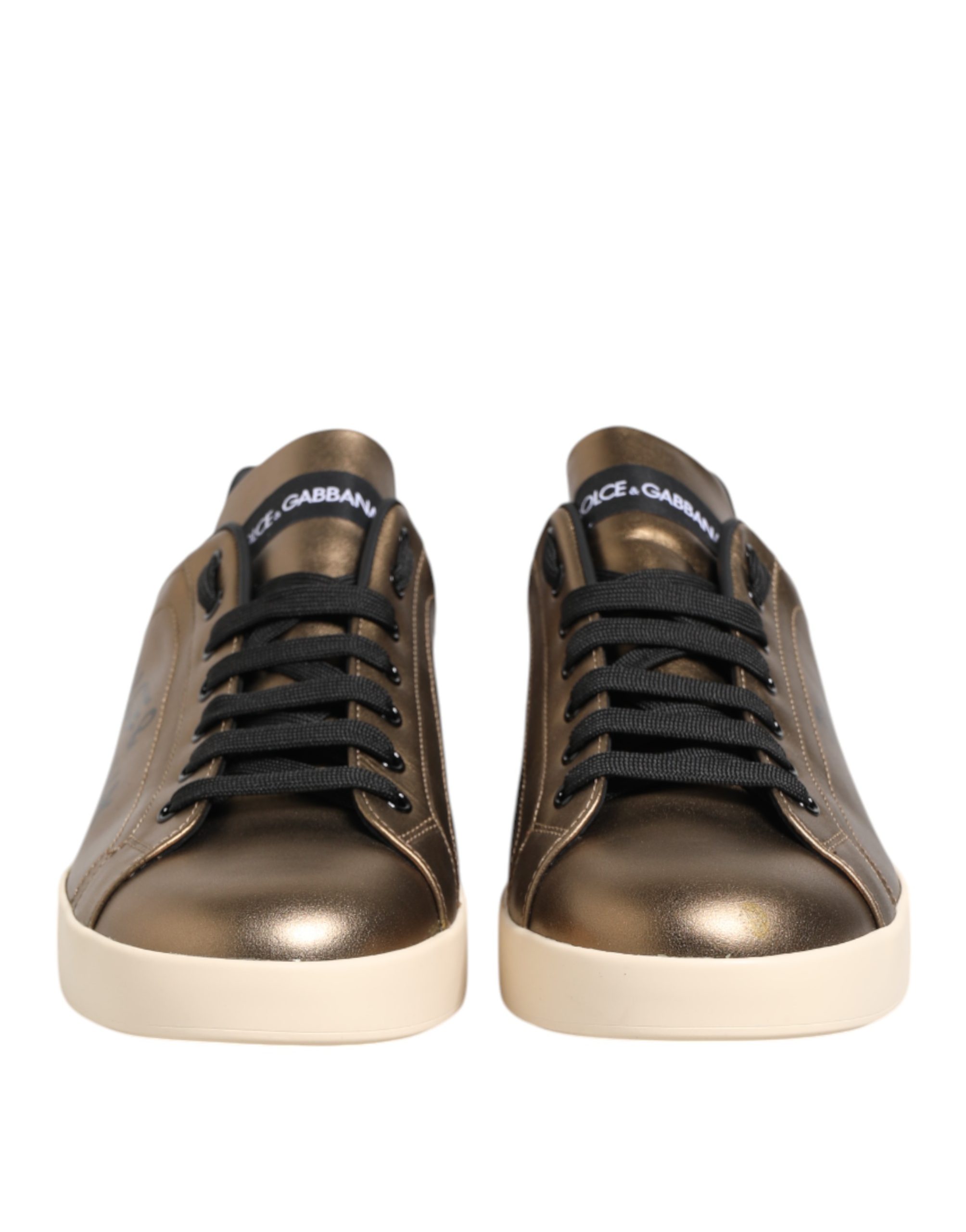 Dolce & Gabbana Gold Portofino Calf Leather Sneakers Shoes - Image 2