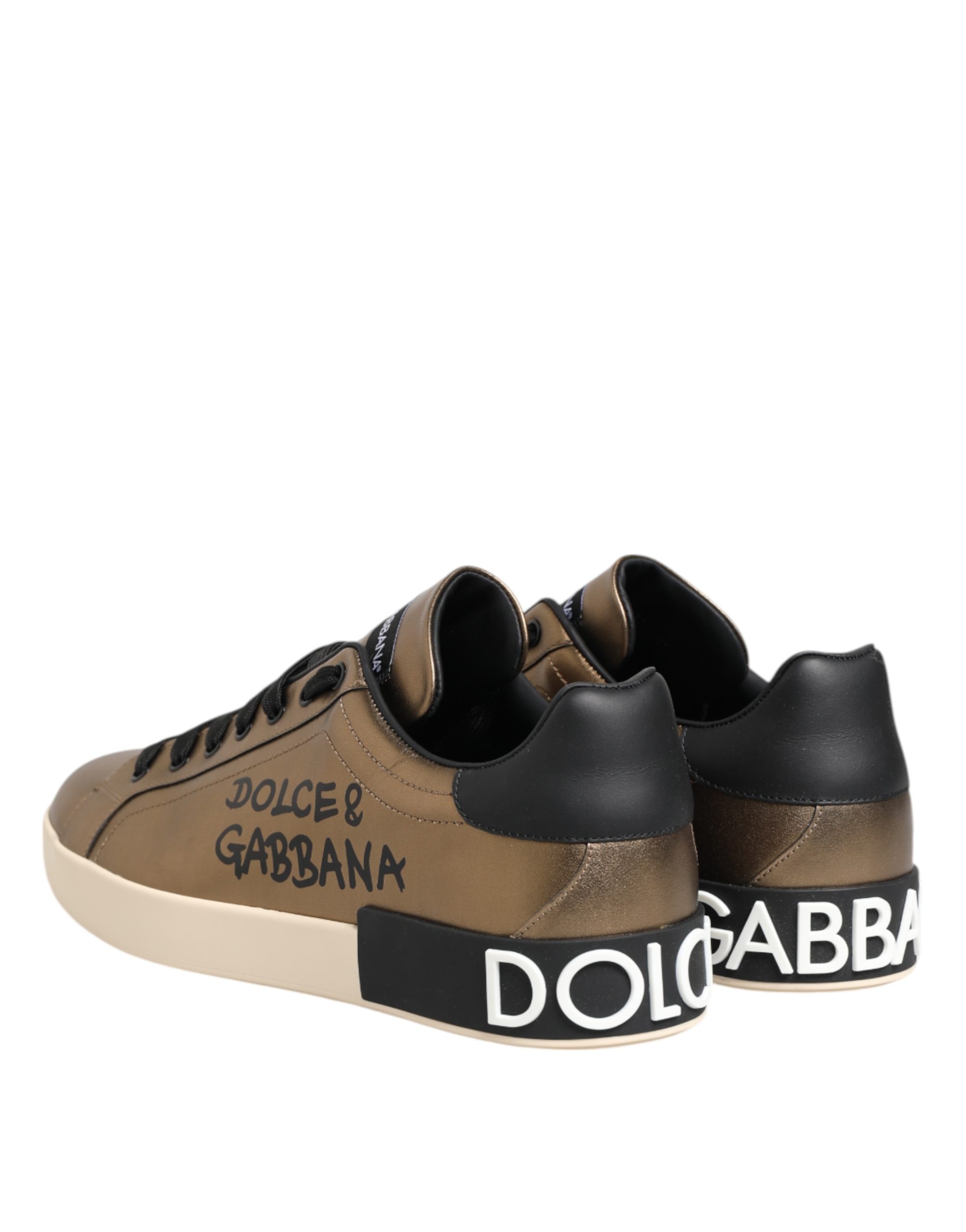 Dolce & Gabbana Gold Portofino Calf Leather Sneakers Shoes - Image 5