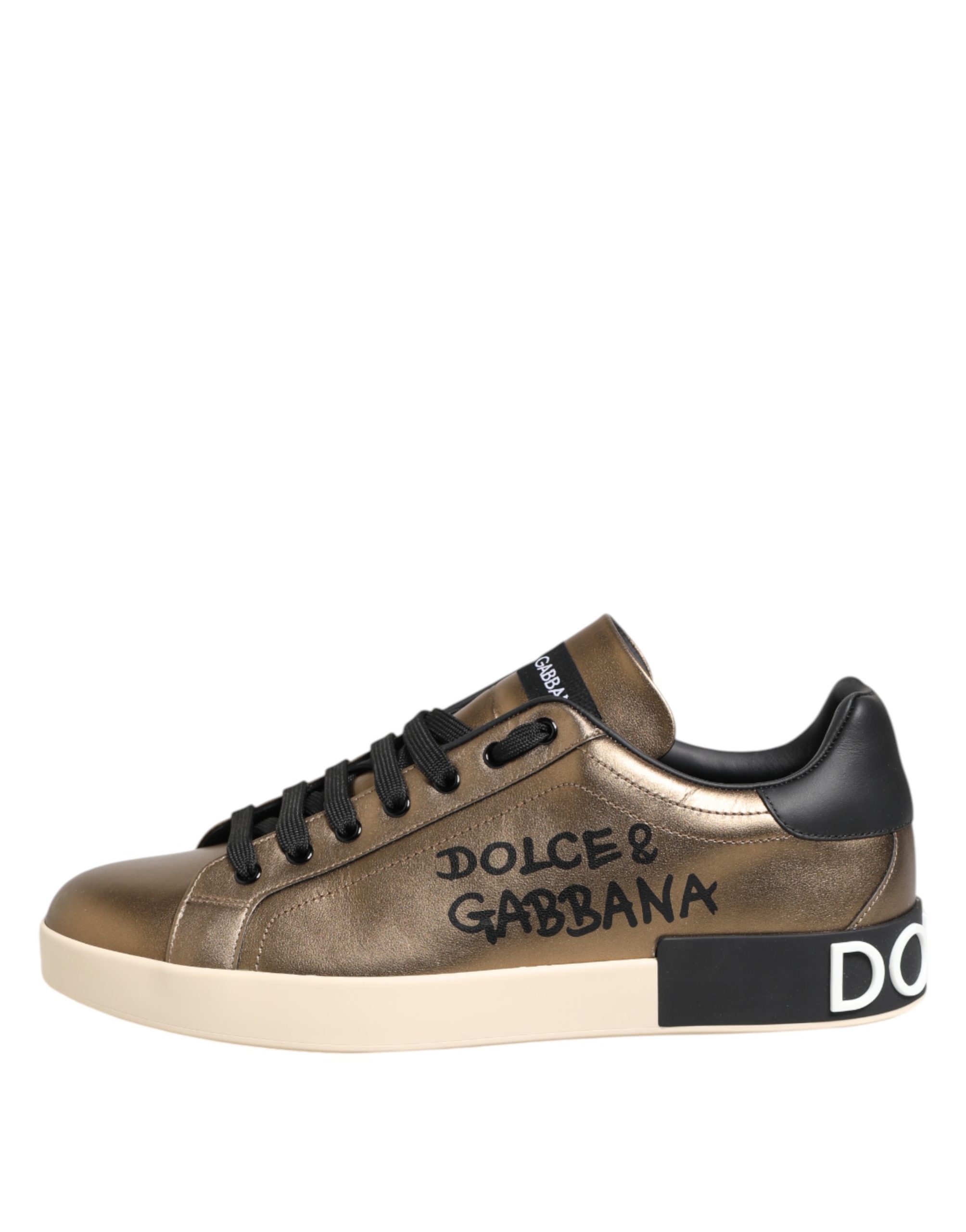 Dolce & Gabbana Gold Portofino Calf Leather Sneakers Shoes - Image 7