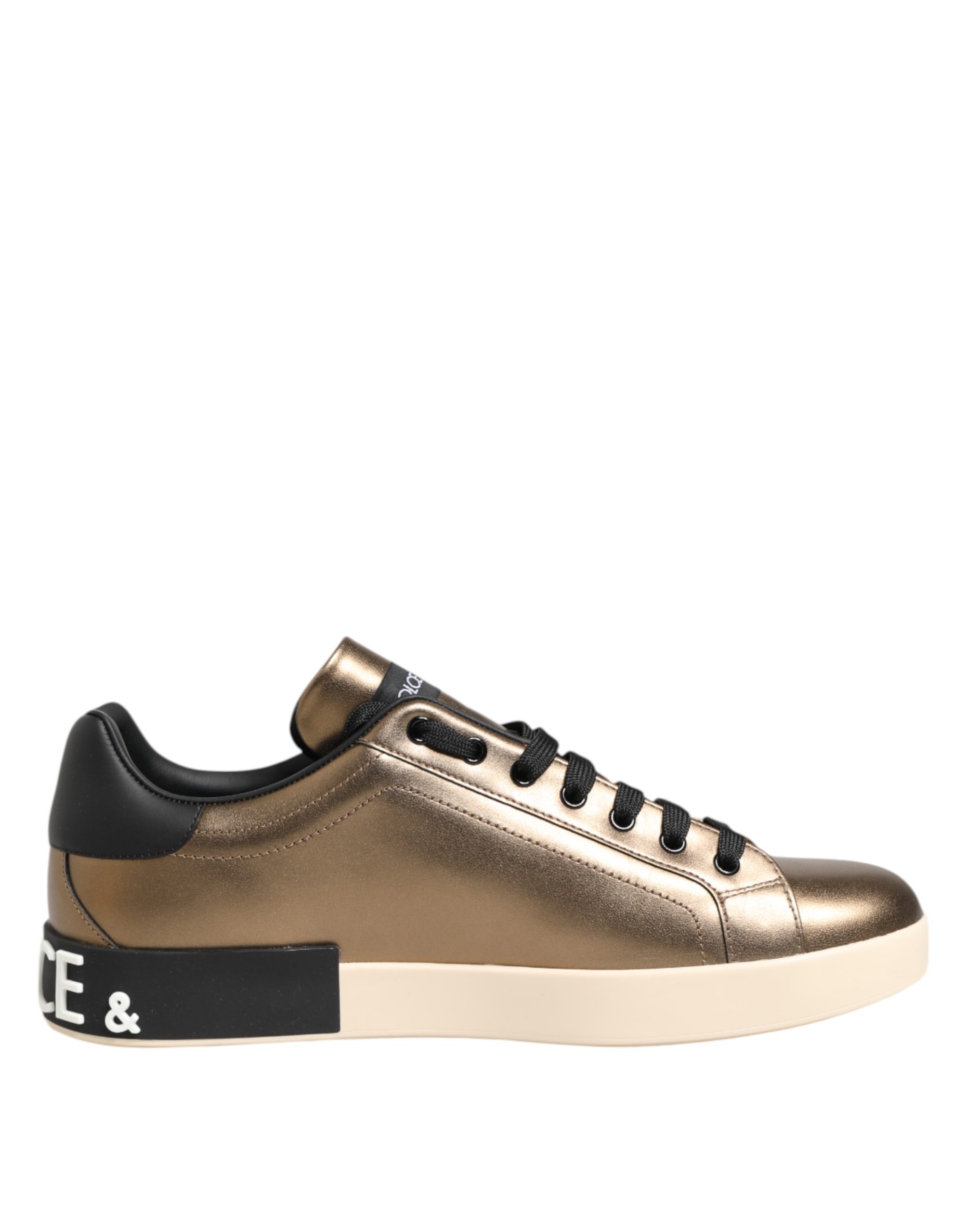 Dolce & Gabbana Gold Portofino Calf Leather Sneakers Shoes - Image 8