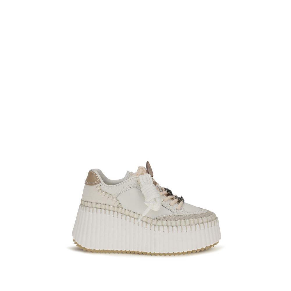 ChloƩ White Calf Leather Bos Taurus Platform Sneakers