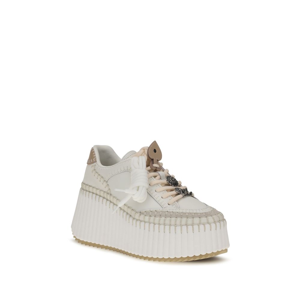 ChloƩ White Calf Leather Bos Taurus Platform Sneakers - Image 2