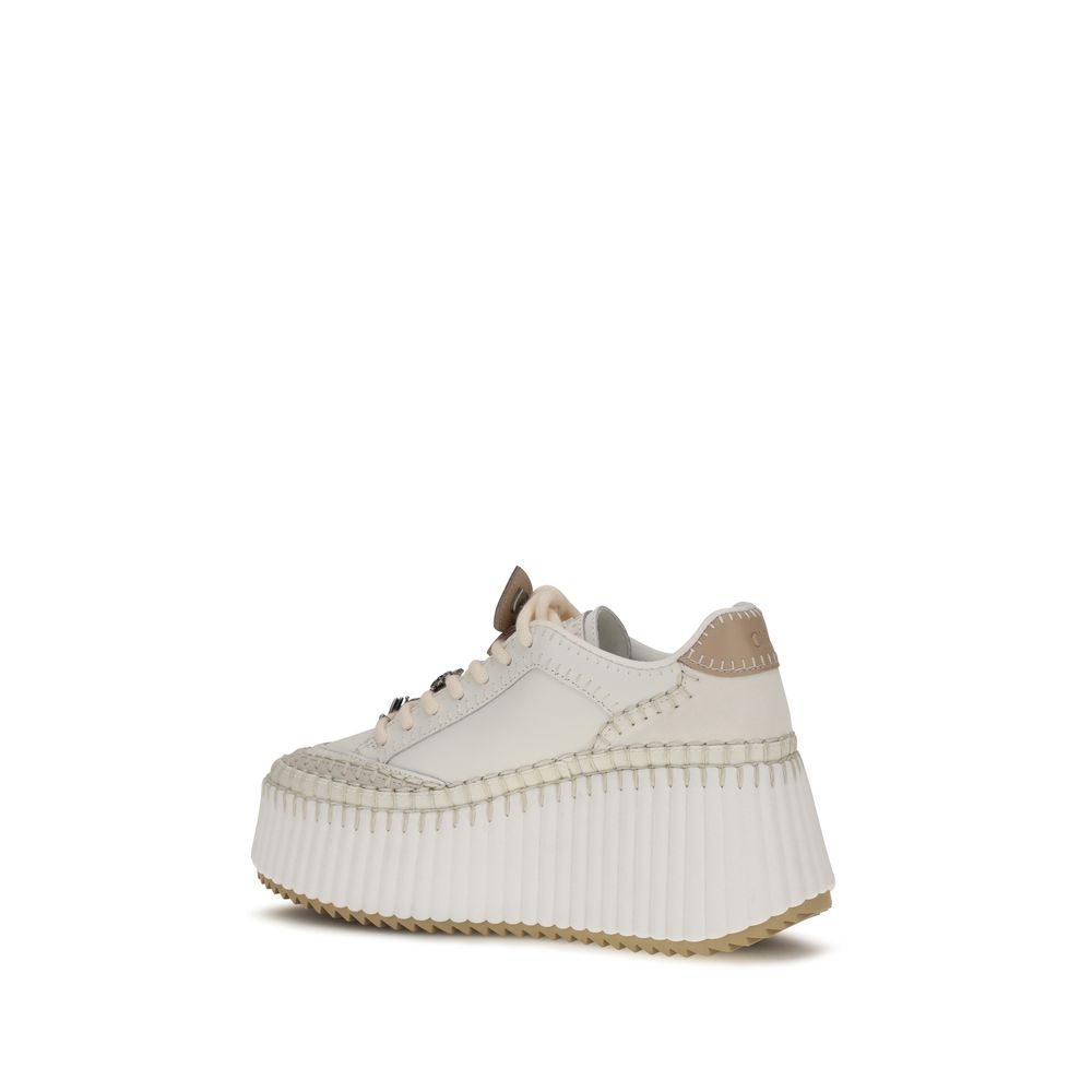 ChloƩ White Calf Leather Bos Taurus Platform Sneakers - Image 3