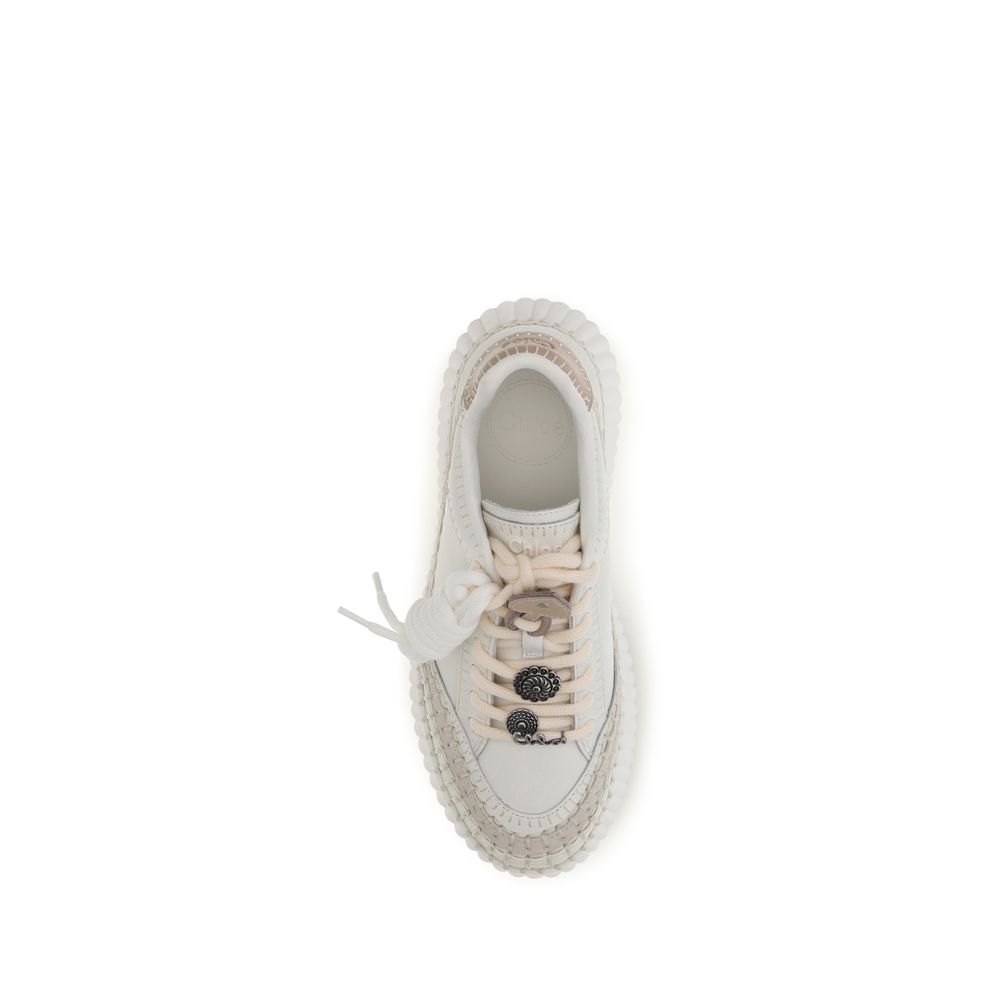 ChloƩ White Calf Leather Bos Taurus Platform Sneakers - Image 4