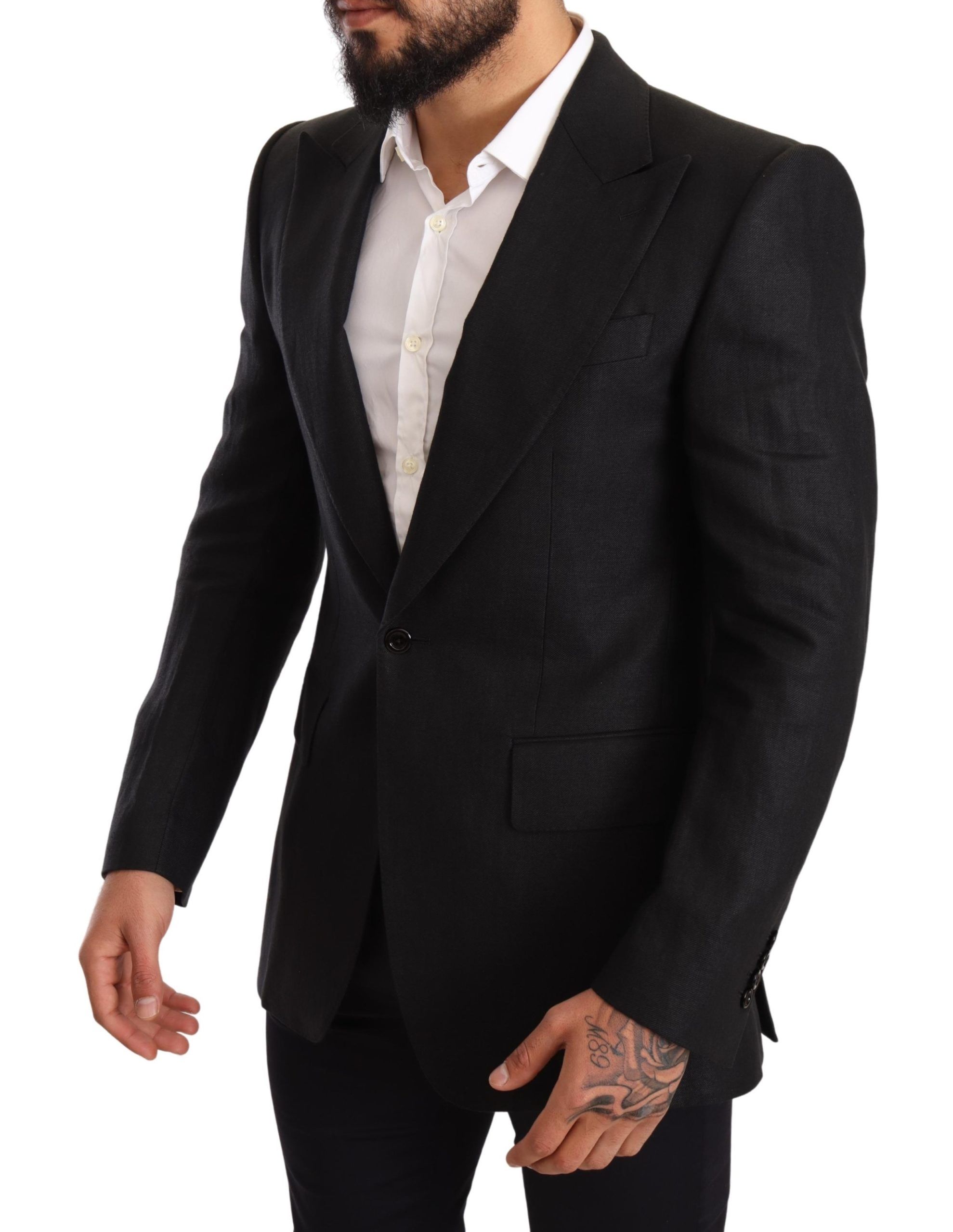 Dolce & Gabbana Black Linen Slim Fit Coat Jacket Blazer - Image 2
