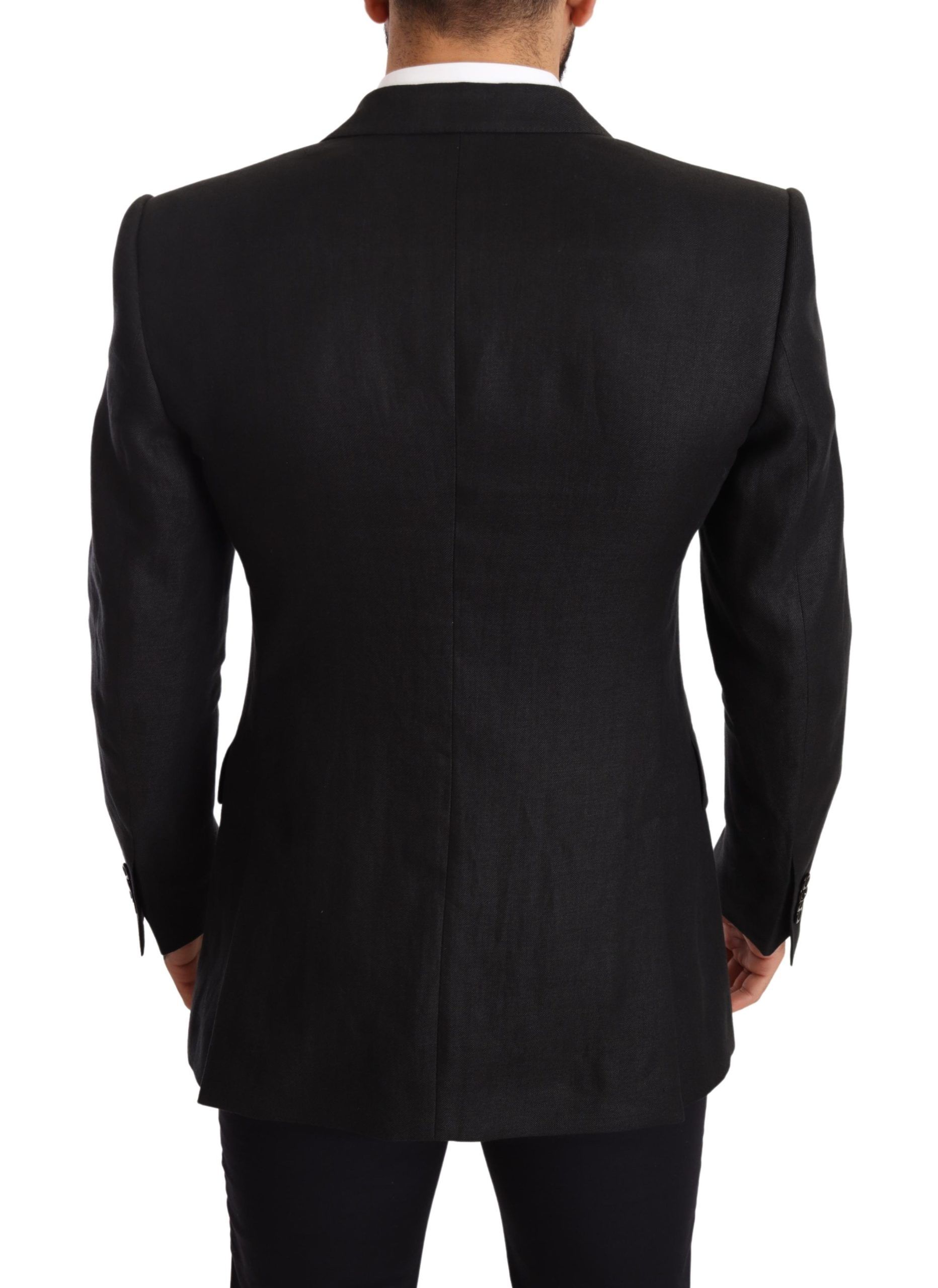 Dolce & Gabbana Black Linen Slim Fit Coat Jacket Blazer - Image 3