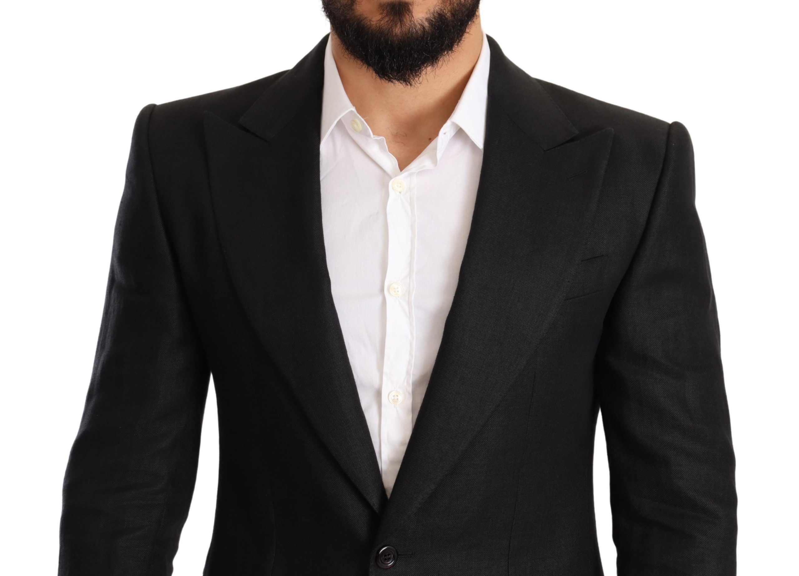 Dolce & Gabbana Black Linen Slim Fit Coat Jacket Blazer - Image 4