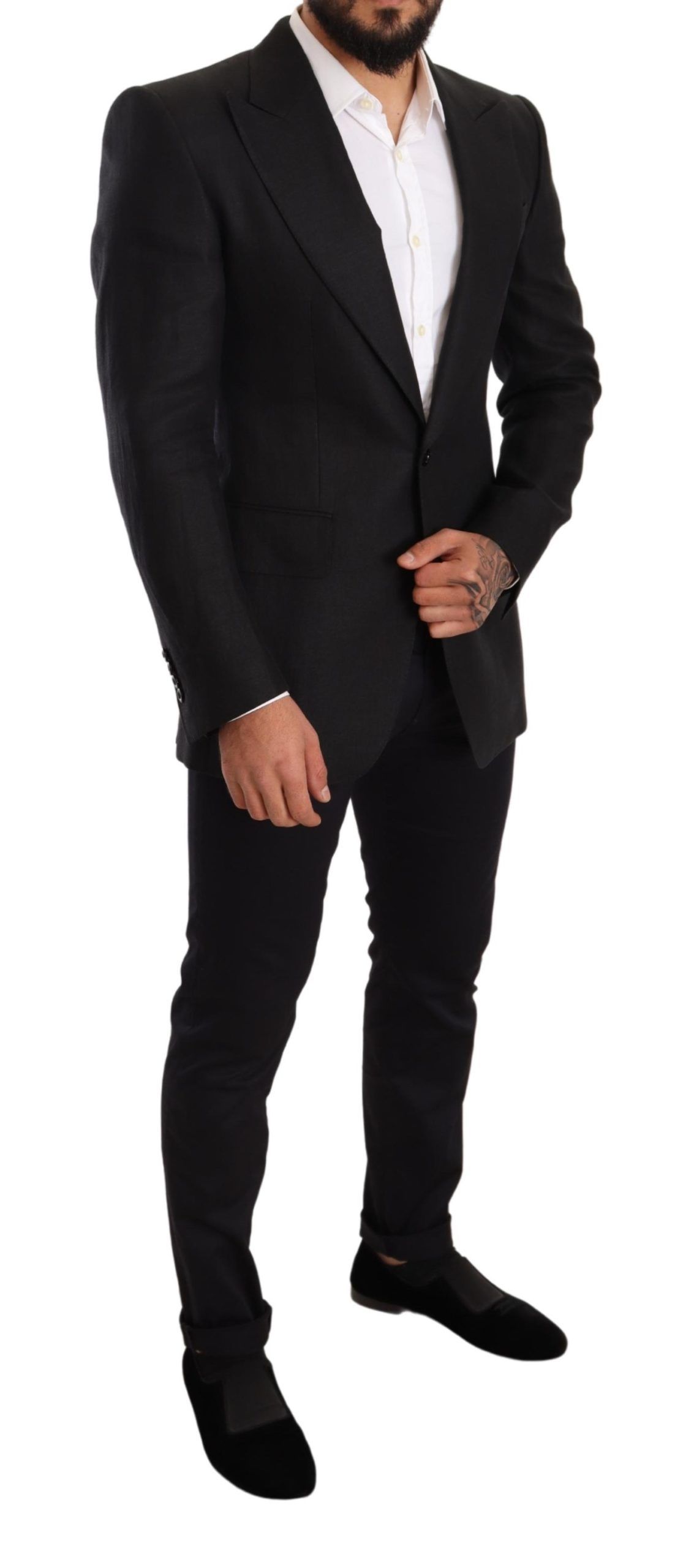 Dolce & Gabbana Black Linen Slim Fit Coat Jacket Blazer - Image 5
