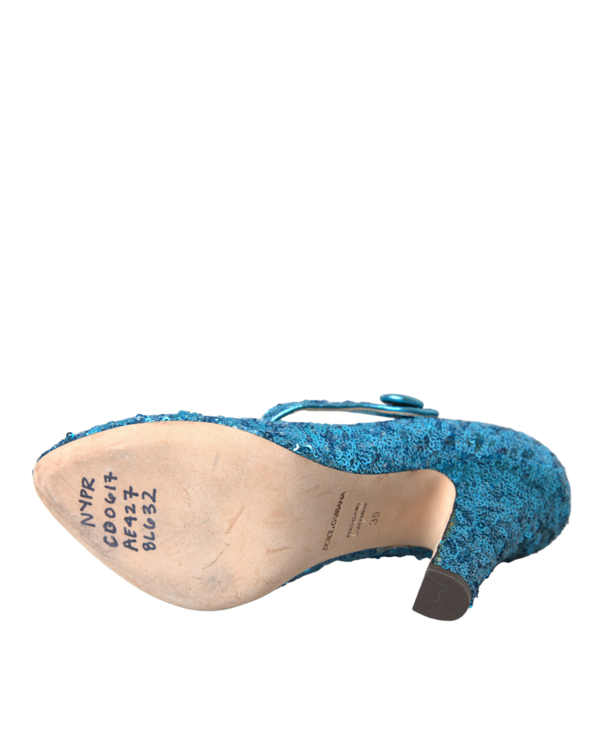 Dolce & Gabbana Blue Sequin Mary Jane Pumps High Heels Shoes - Image 6