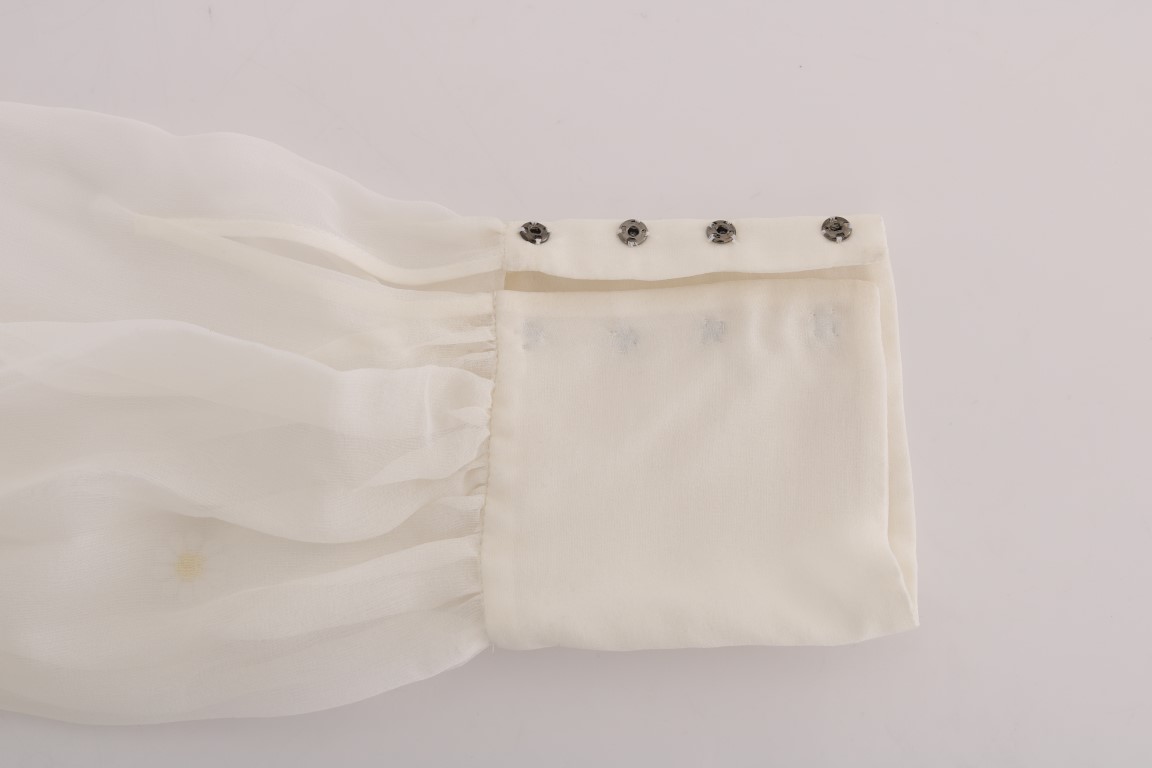 Dolce & Gabbana White Daisy Applique Silk Shirt - Image 7