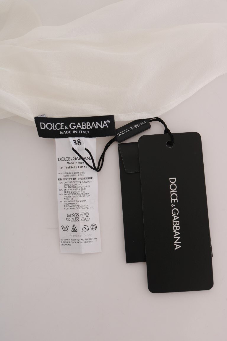 Dolce & Gabbana White Daisy Applique Silk Shirt - Image 8
