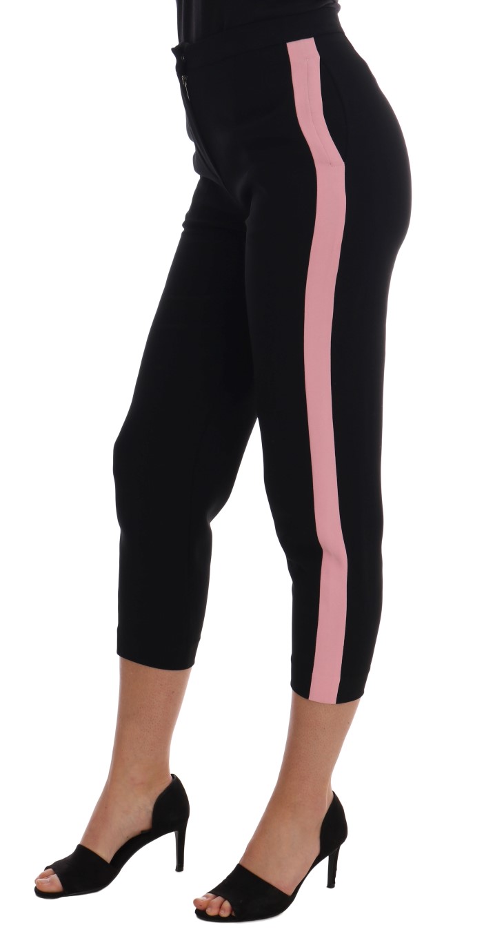 Dolce & Gabbana Black Stretch Pink Stripes Capri Pants - Image 2