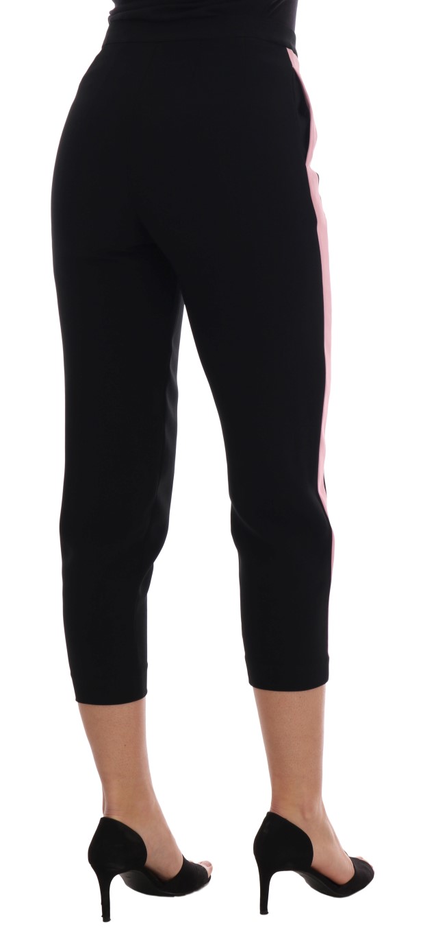 Dolce & Gabbana Black Stretch Pink Stripes Capri Pants - Image 3