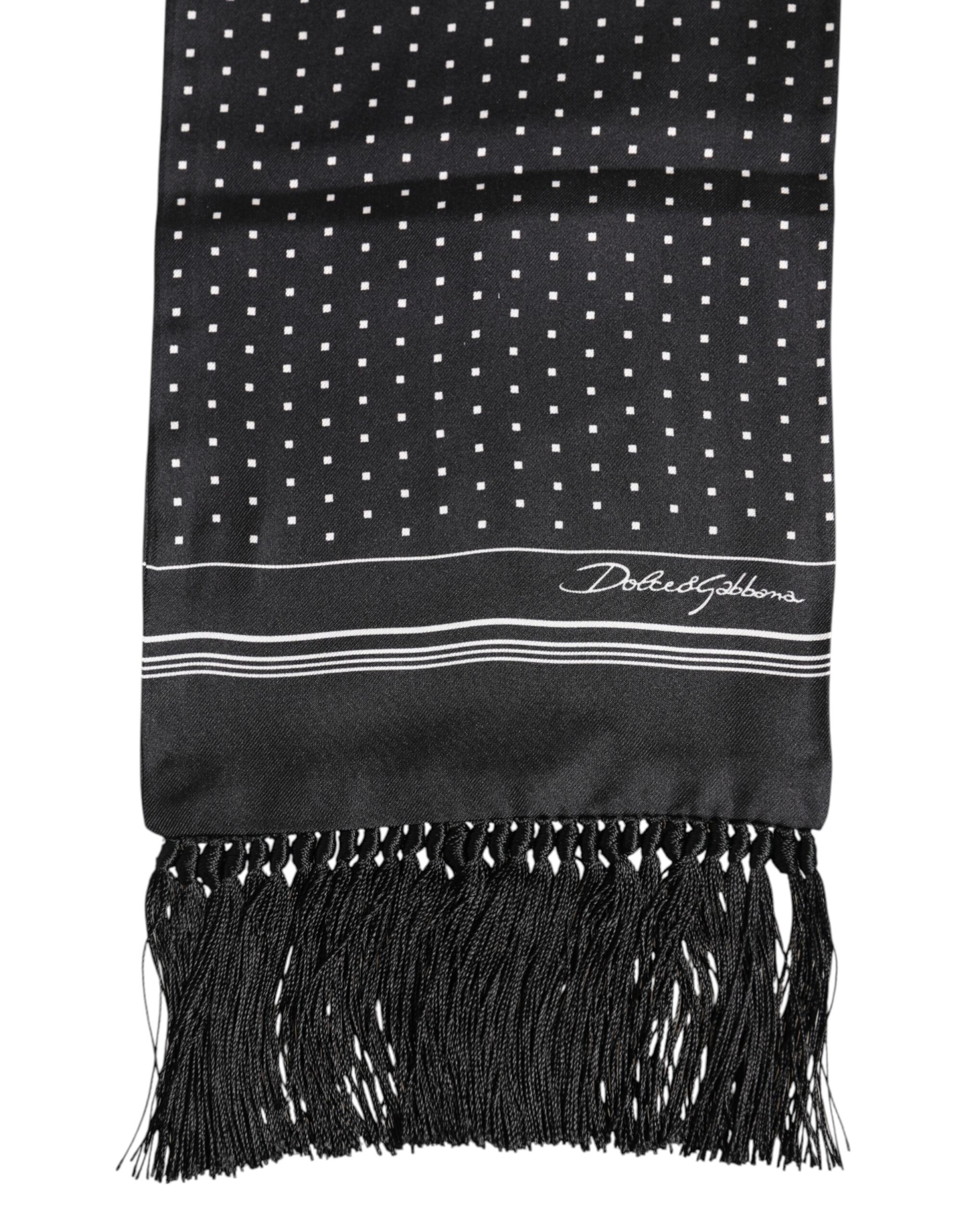 Dolce & Gabbana Black White Polka Dot Fringes Foulard Scarf - Image 2