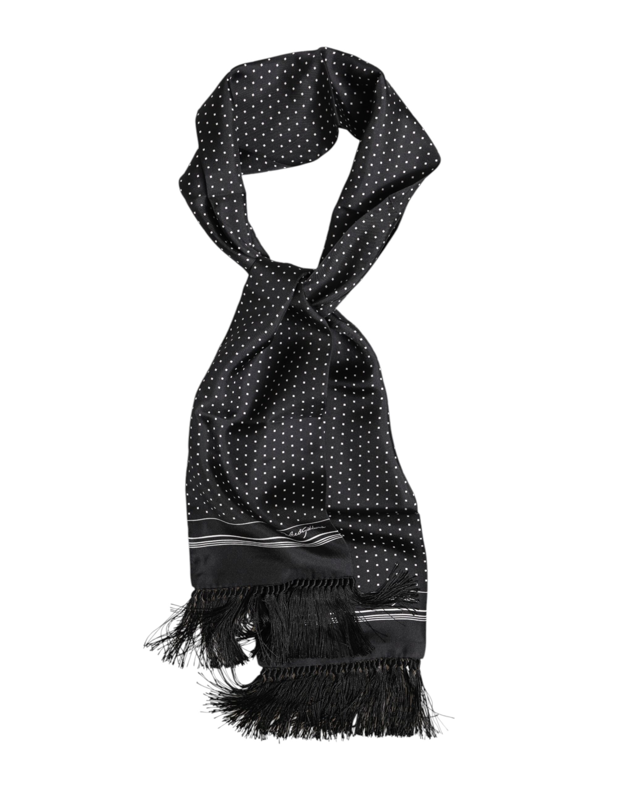 Dolce & Gabbana Black White Polka Dot Fringes Foulard Scarf - Image 3