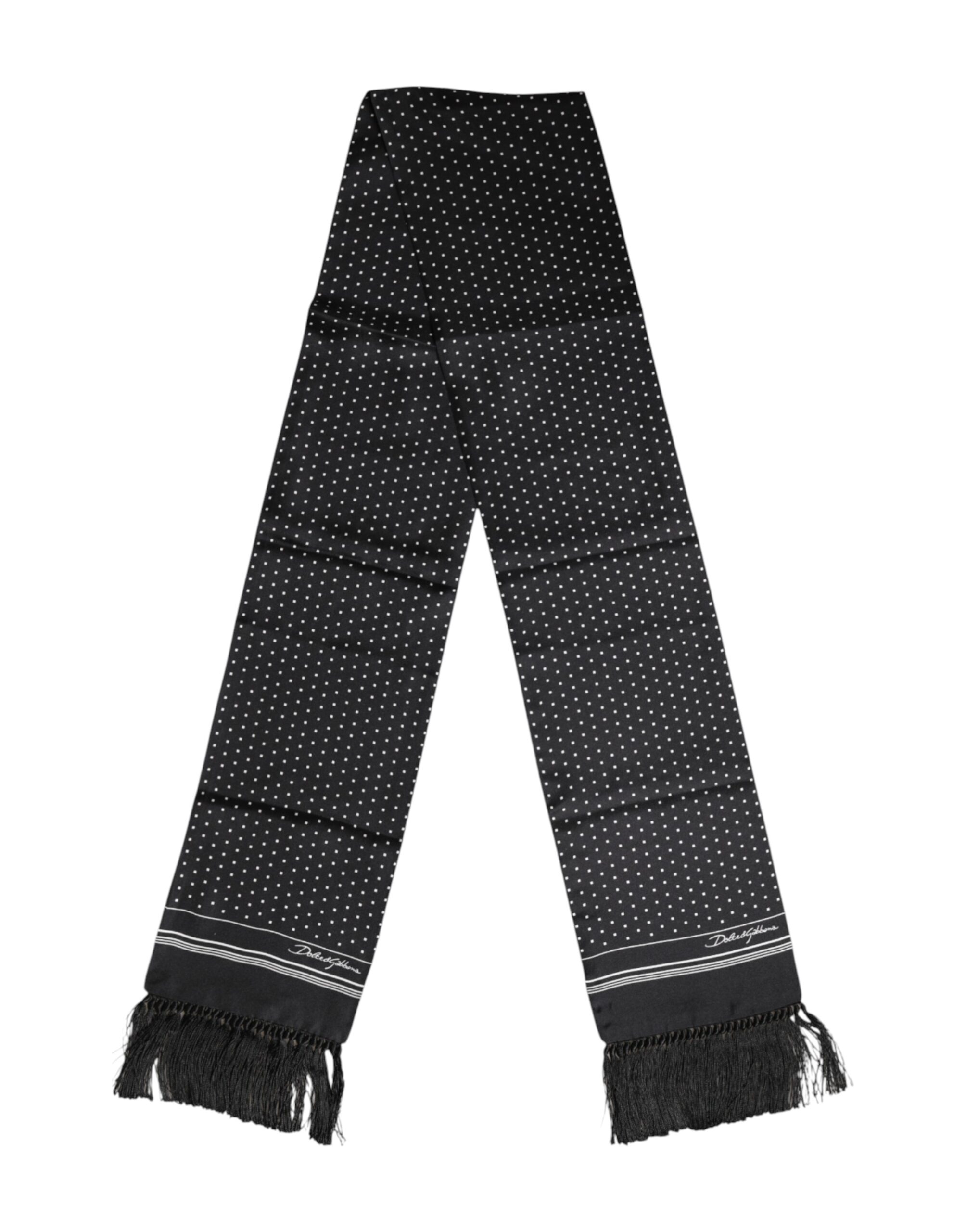 Dolce & Gabbana Black White Polka Dot Fringes Foulard Scarf - Image 5