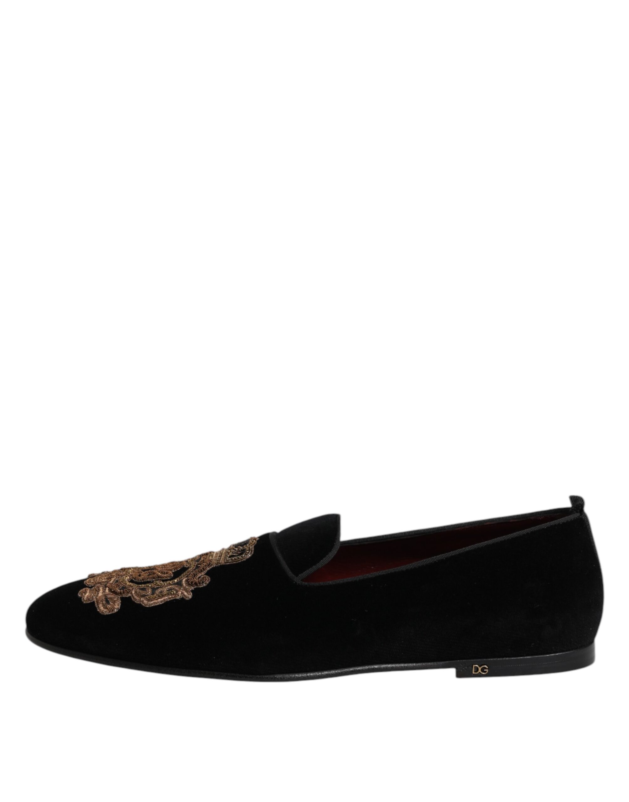 Dolce & Gabbana Black Velvet Gold Crown Mens Loafers Shoes - Image 5