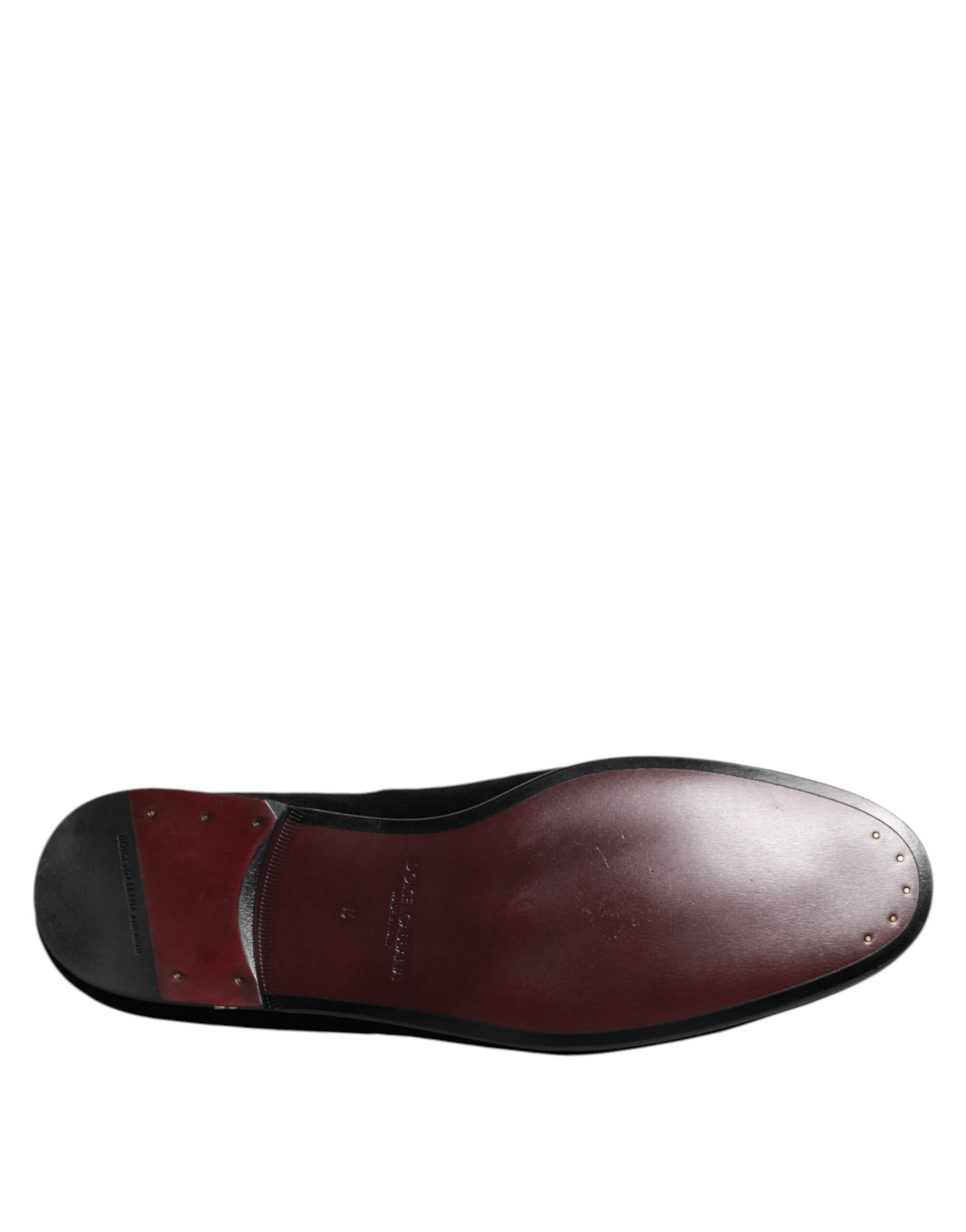 Dolce & Gabbana Black Velvet Gold Crown Mens Loafers Shoes - Image 8