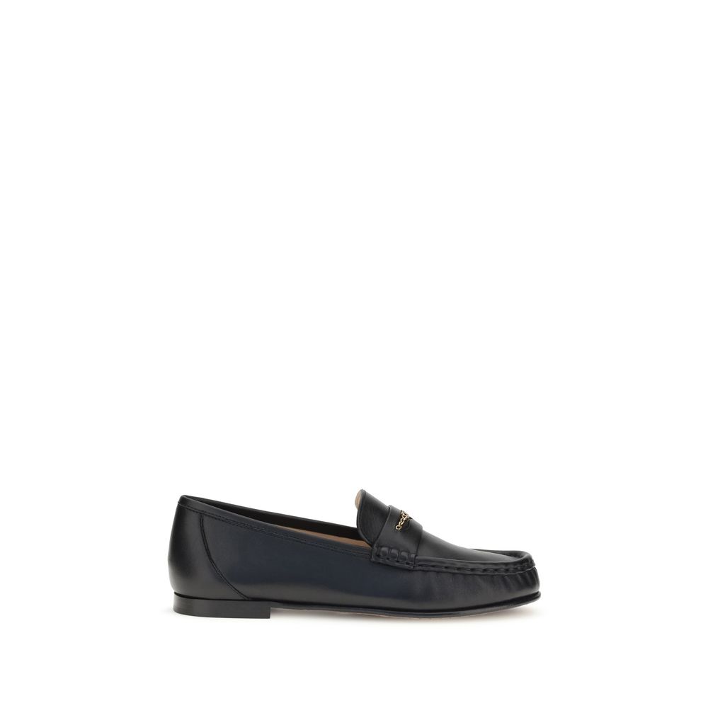 ChloƩ Black Calf Leather Bos Taurus Slip-On Loafers