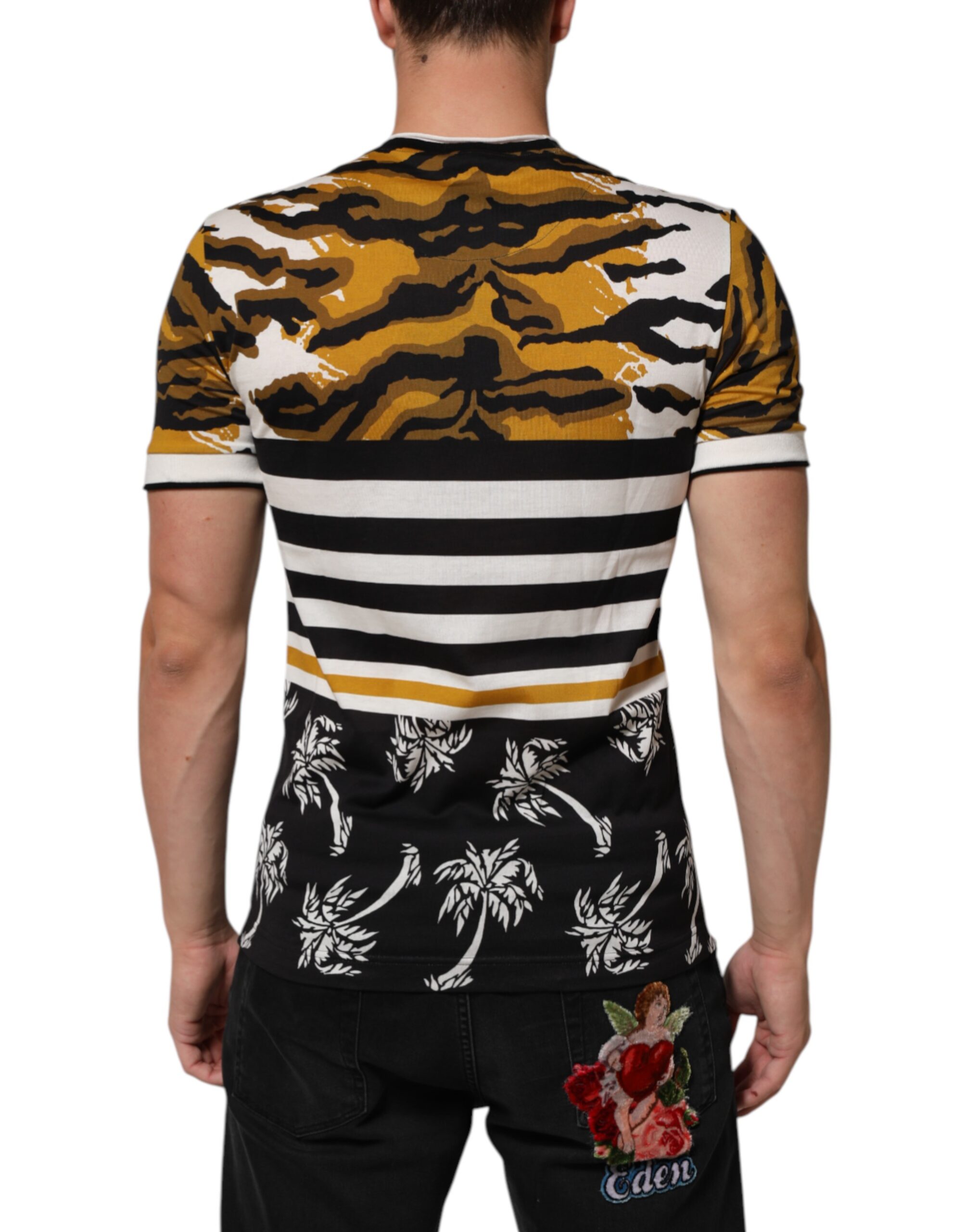 Dolce & Gabbana Multicolor Leopard Palm Leaf Men Crew Neck T-shirt - Image 4