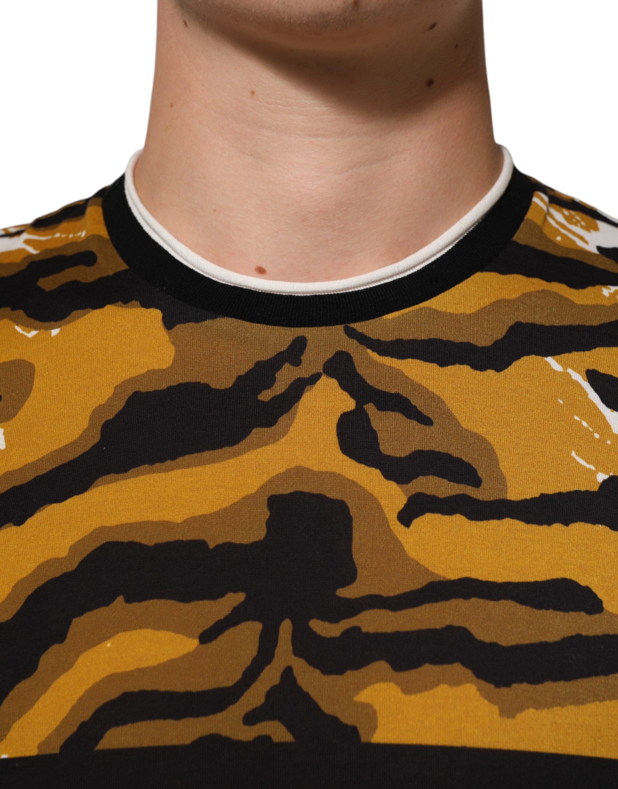 Dolce & Gabbana Multicolor Leopard Palm Leaf Men Crew Neck T-shirt - Image 5