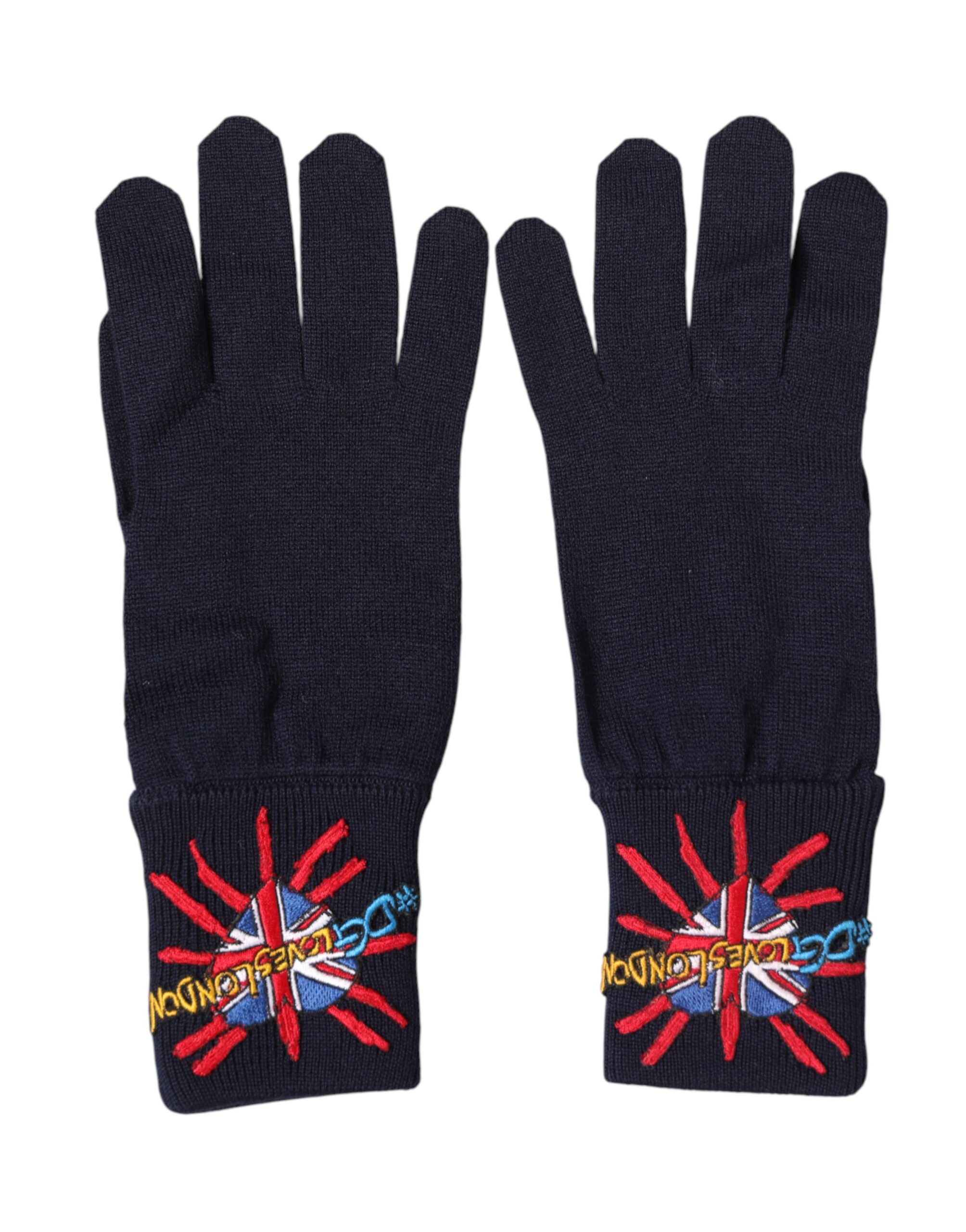 Dolce & Gabbana Blue Wool Knit #DGLovesLondon Embroidered Mitten Gloves - Image 2