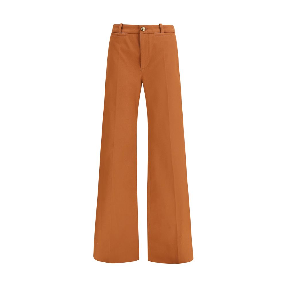 ChloƩ Brown Cotton Flared Pants