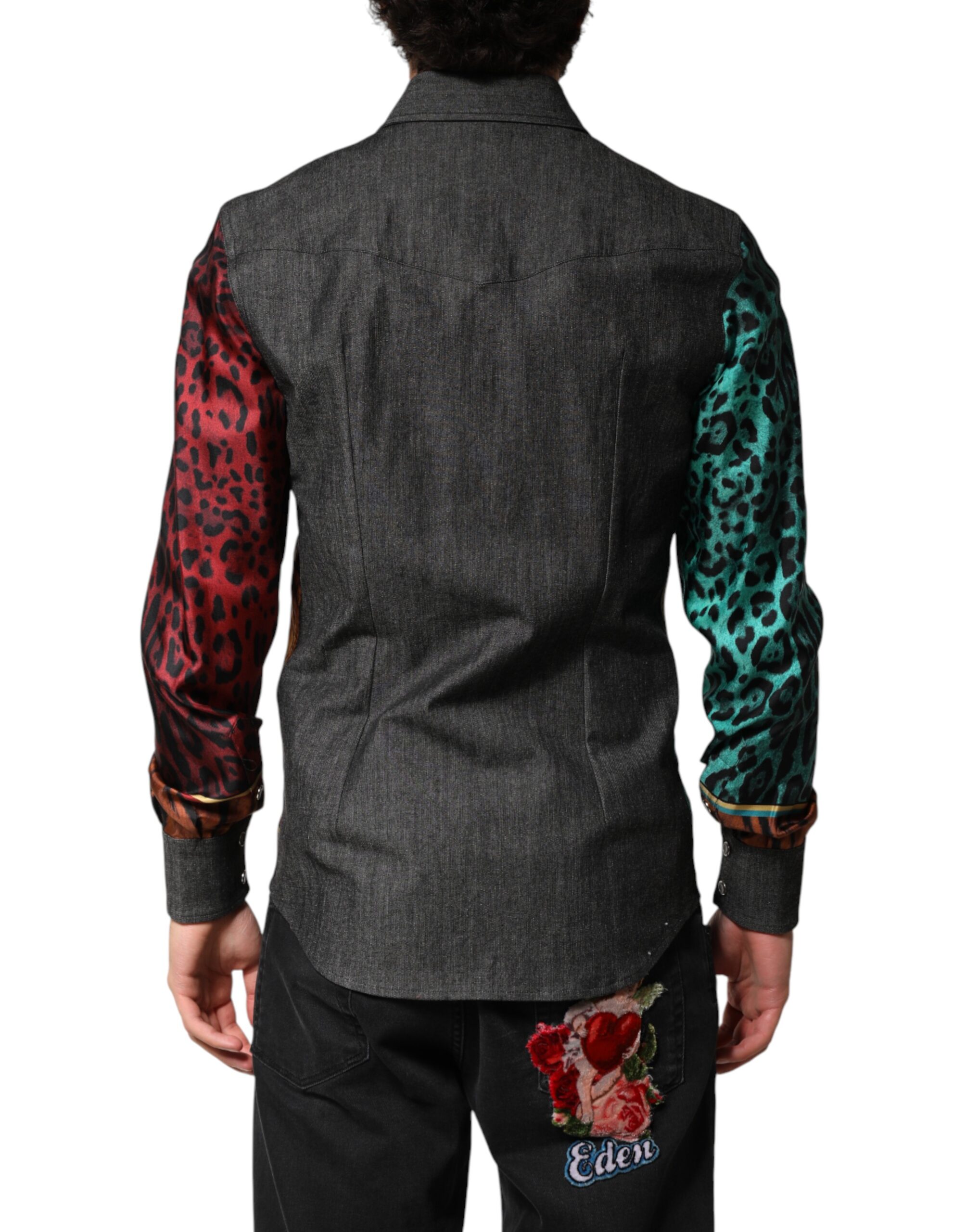 Dolce & Gabbana Multicolor Tiger Leopard Print Silk Men Shirt - Image 4
