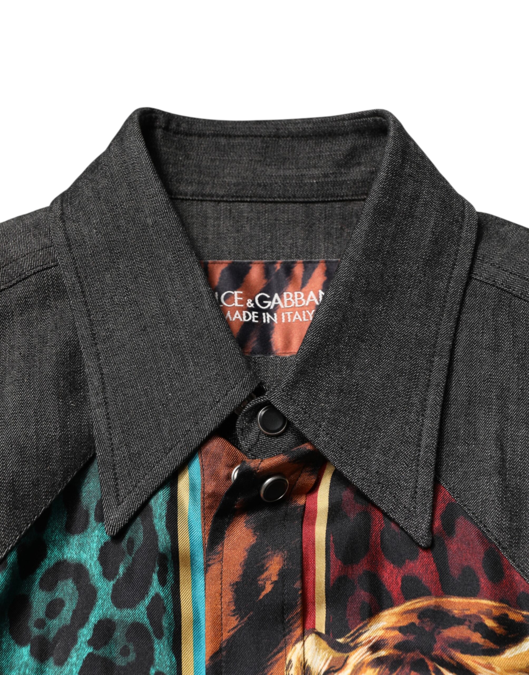 Dolce & Gabbana Multicolor Tiger Leopard Print Silk Men Shirt - Image 5