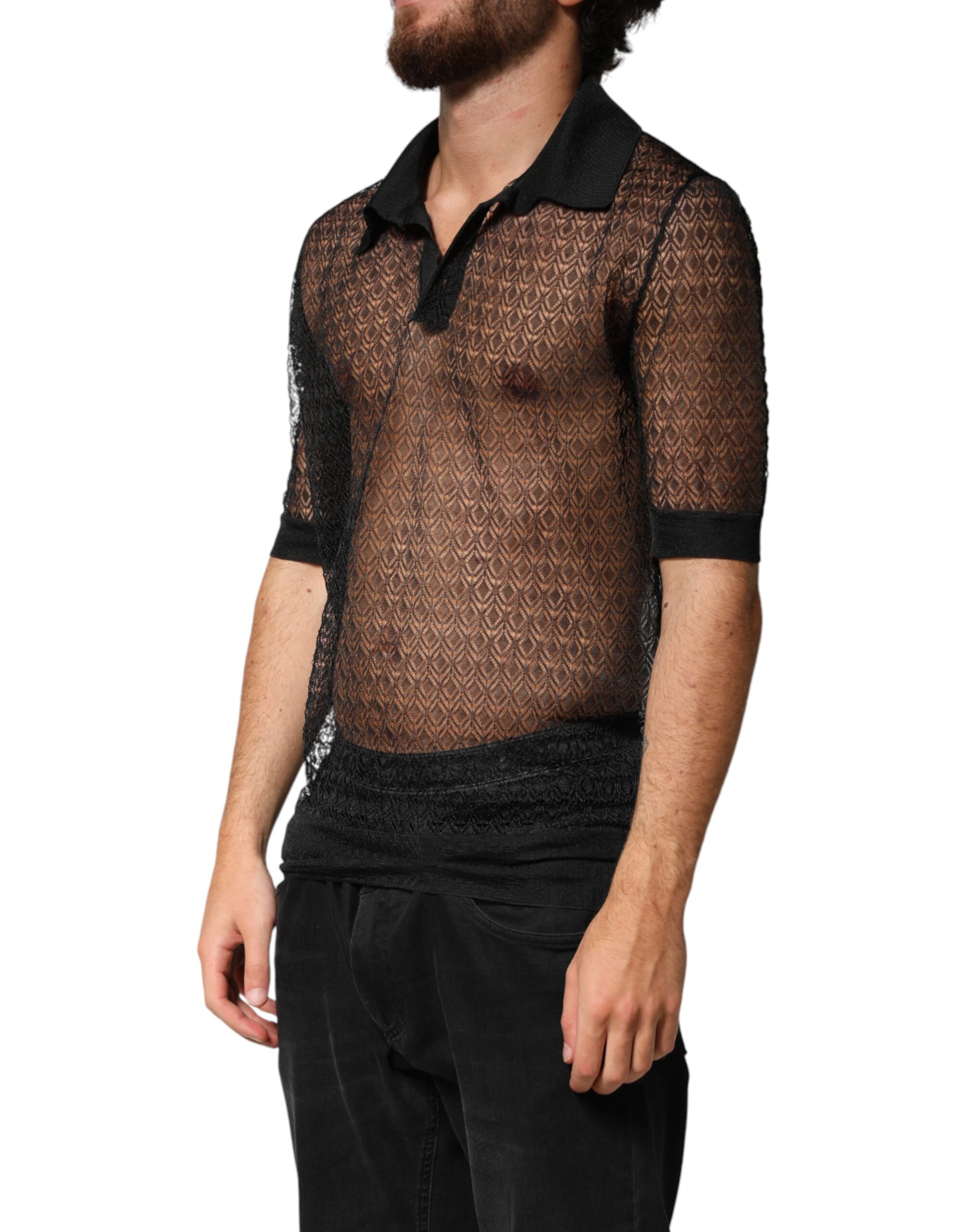 Dolce & Gabbana Black Sheer Short Sleeves Casual Polo Top - Image 3