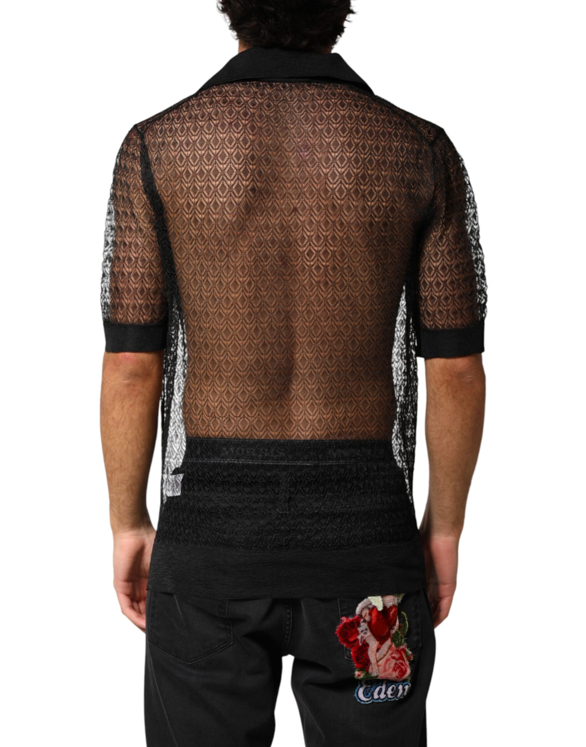 Dolce & Gabbana Black Sheer Short Sleeves Casual Polo Top - Image 4