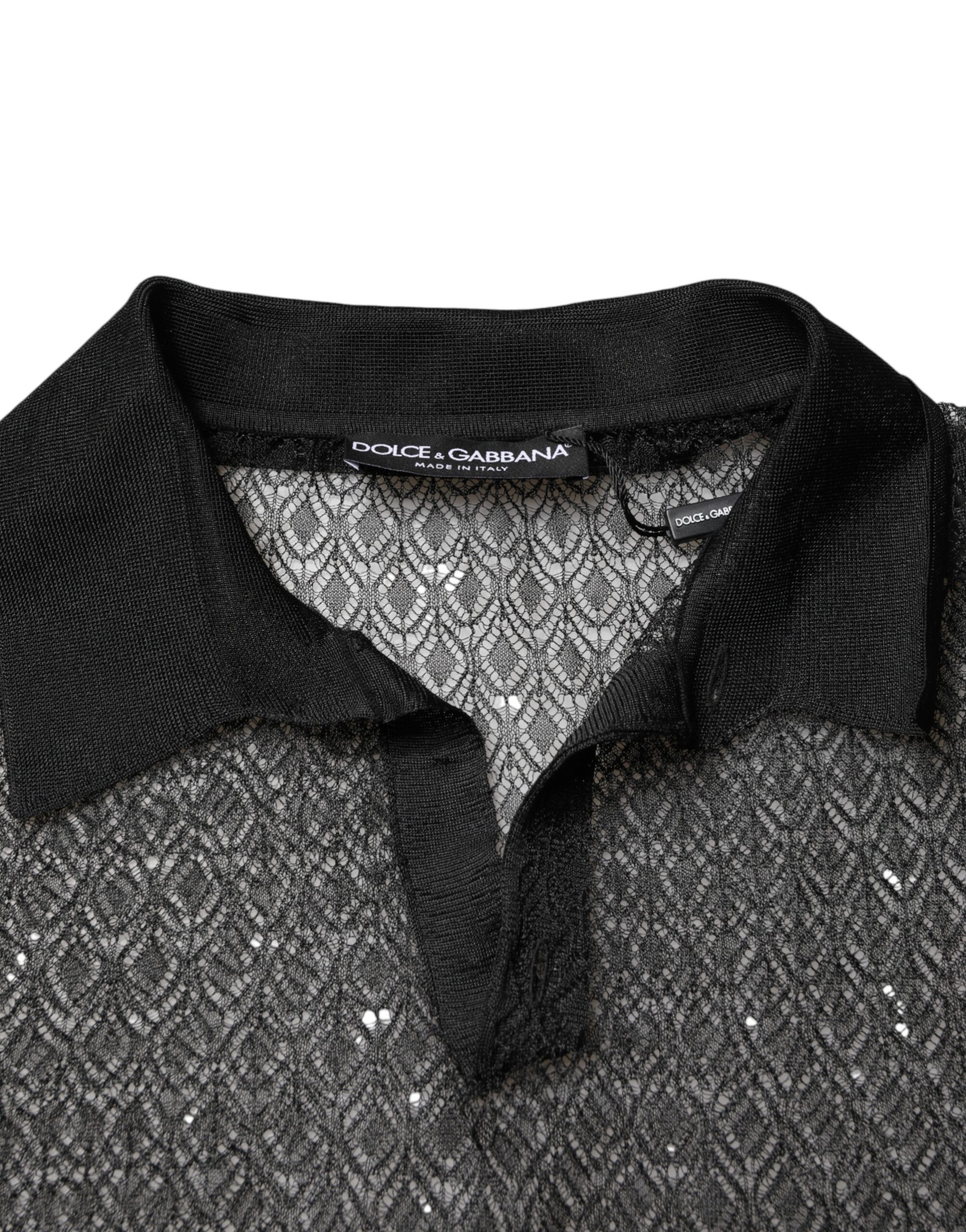 Dolce & Gabbana Black Sheer Short Sleeves Casual Polo Top - Image 5