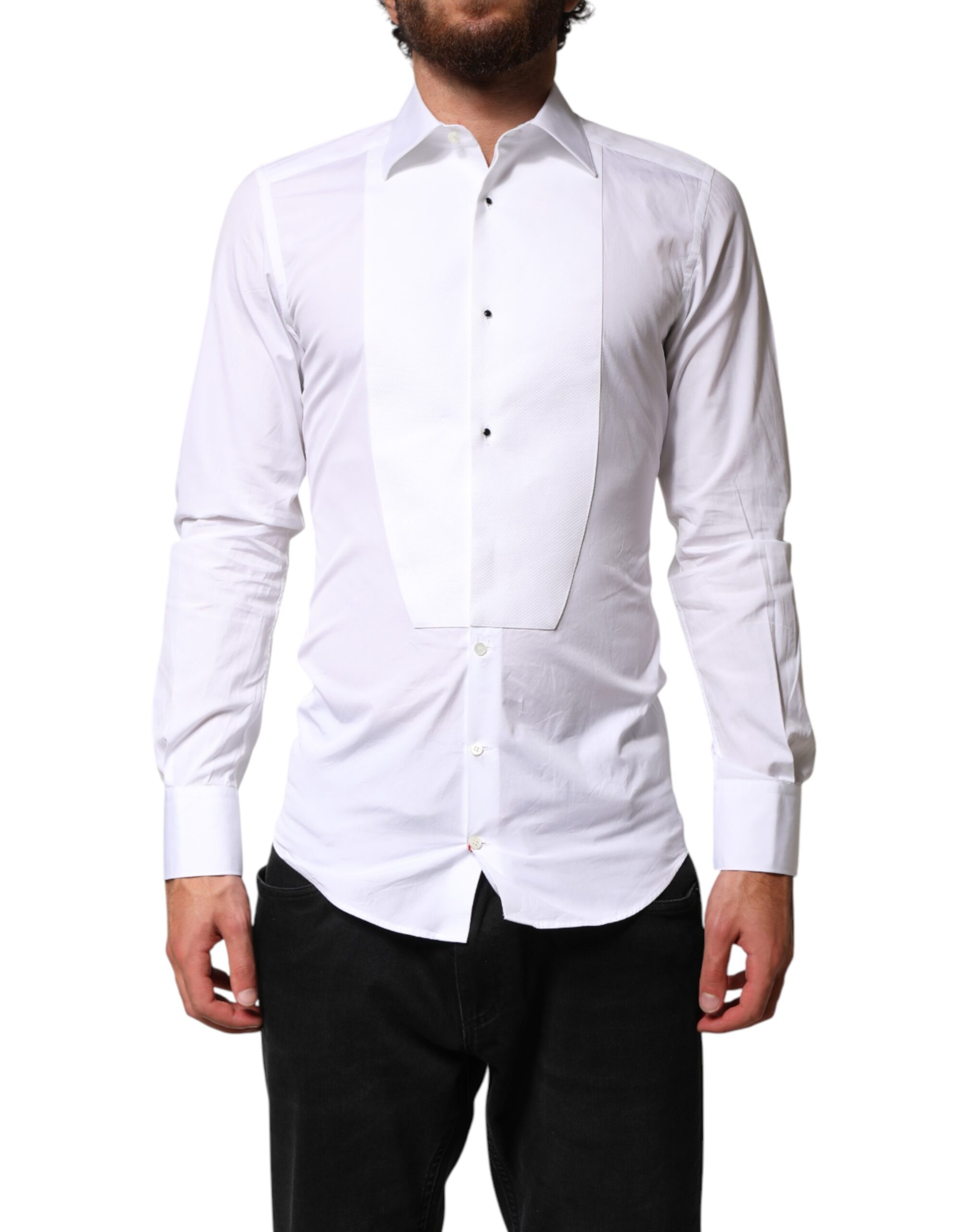 Dolce & Gabbana White Cotton GOLD Collared Dress Bib Formal Shirt - Image 2
