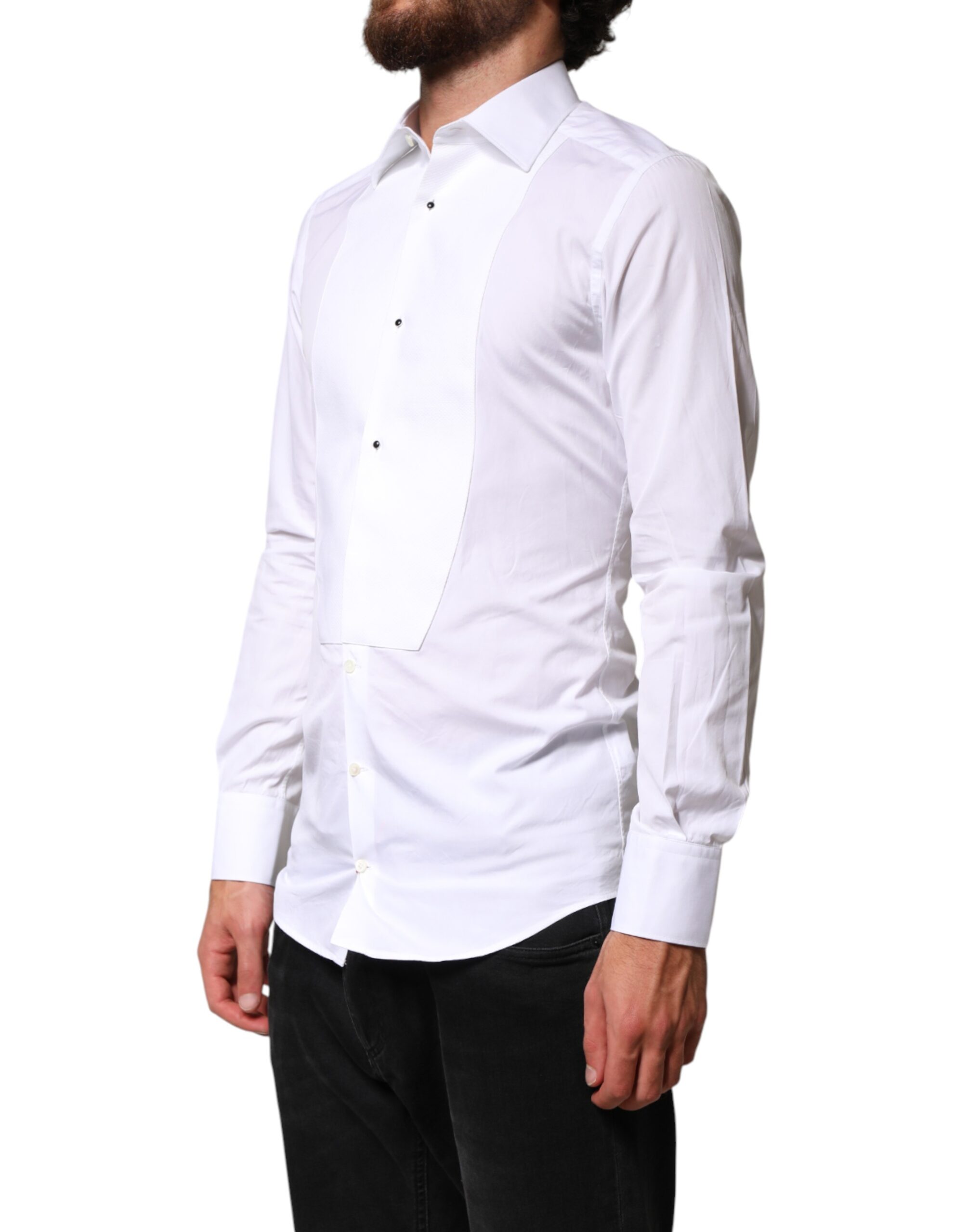 Dolce & Gabbana White Cotton GOLD Collared Dress Bib Formal Shirt - Image 3
