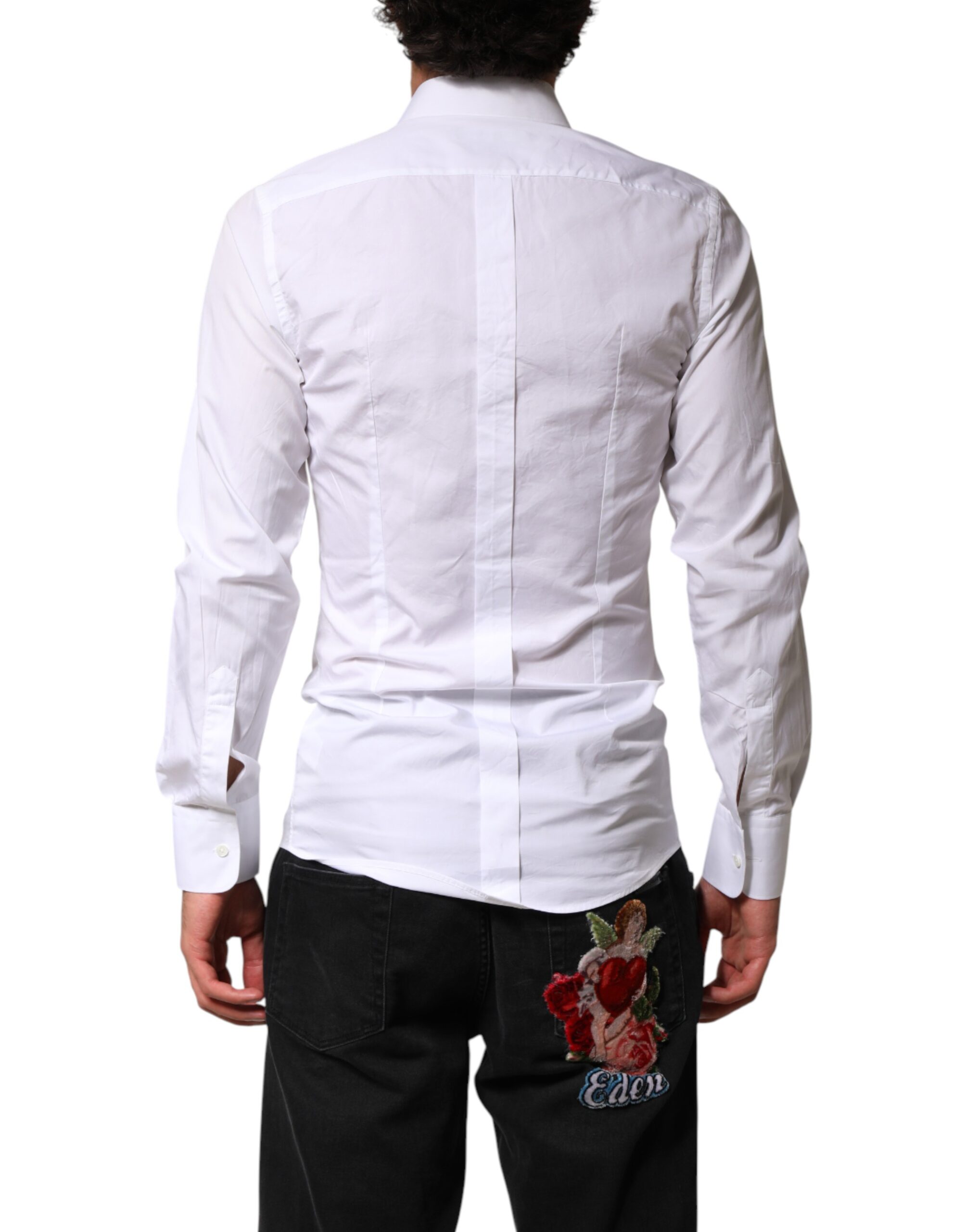 Dolce & Gabbana White Cotton GOLD Collared Dress Bib Formal Shirt - Image 4