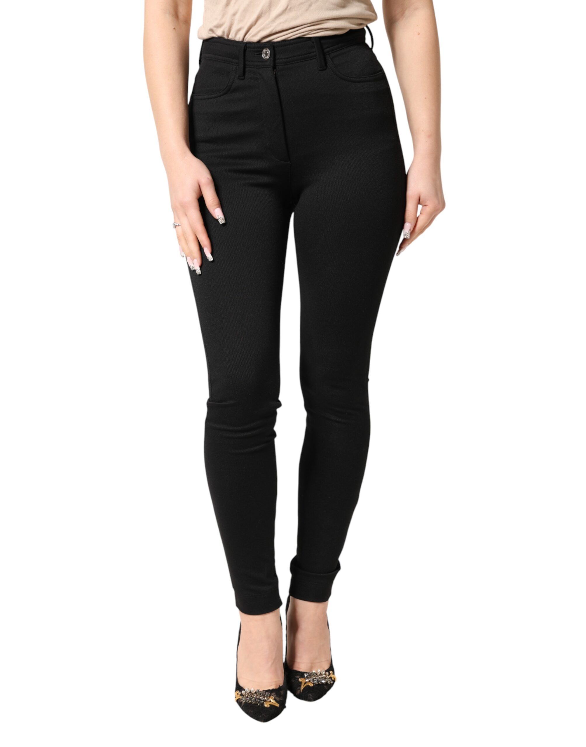 Dolce & Gabbana Black Nylon Stretch Skinny High Waist Pants - Image 2