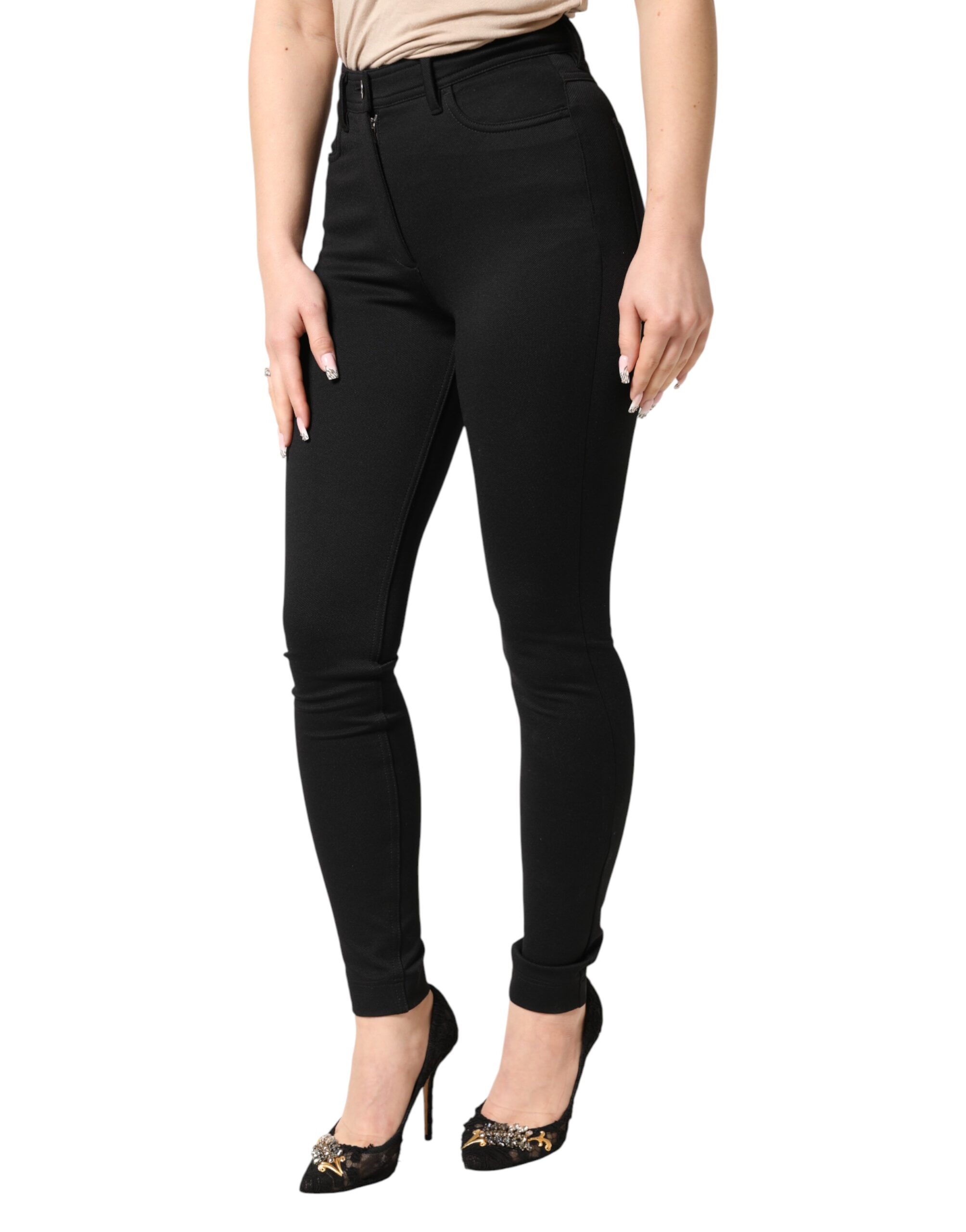 Dolce & Gabbana Black Nylon Stretch Skinny High Waist Pants - Image 3