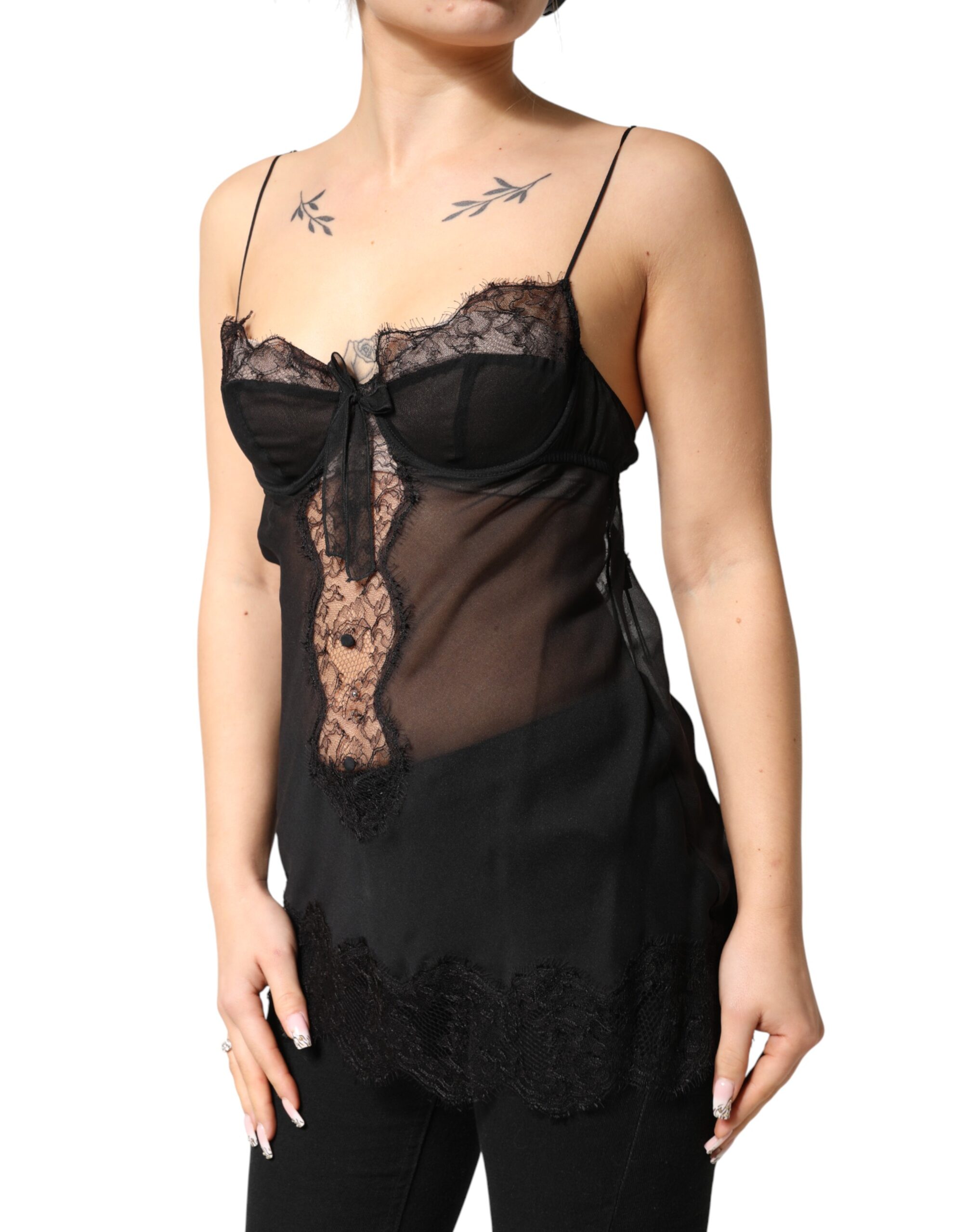 Dolce & Gabbana Black Silk Floral Lace Chemise Lingerie Top - Image 3