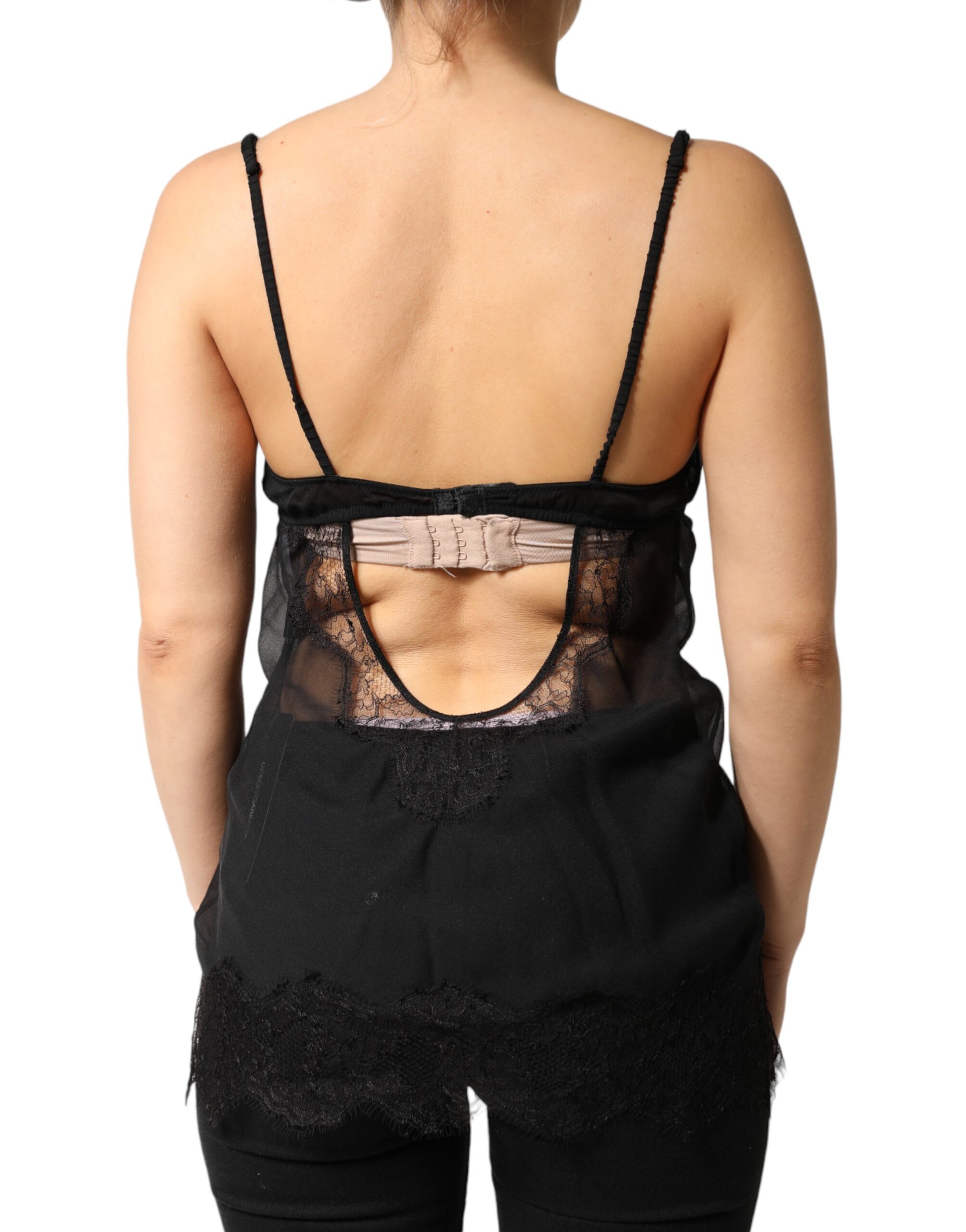 Dolce & Gabbana Black Silk Floral Lace Chemise Lingerie Top - Image 4