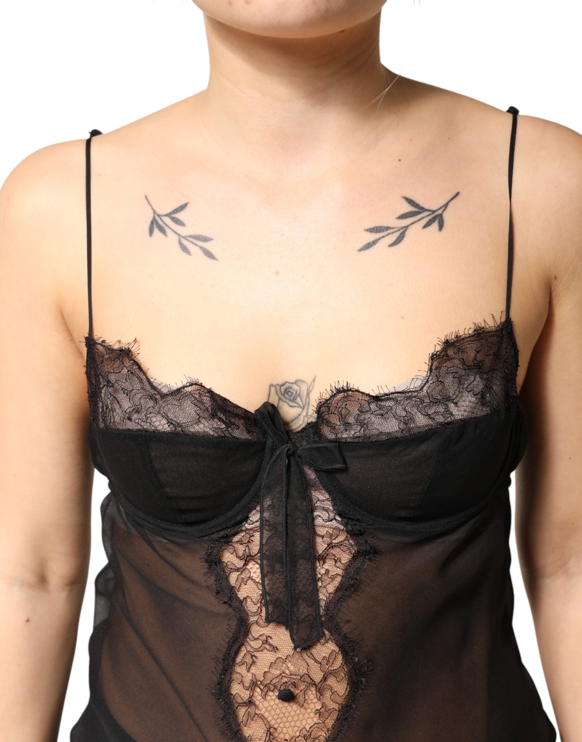 Dolce & Gabbana Black Silk Floral Lace Chemise Lingerie Top - Image 5