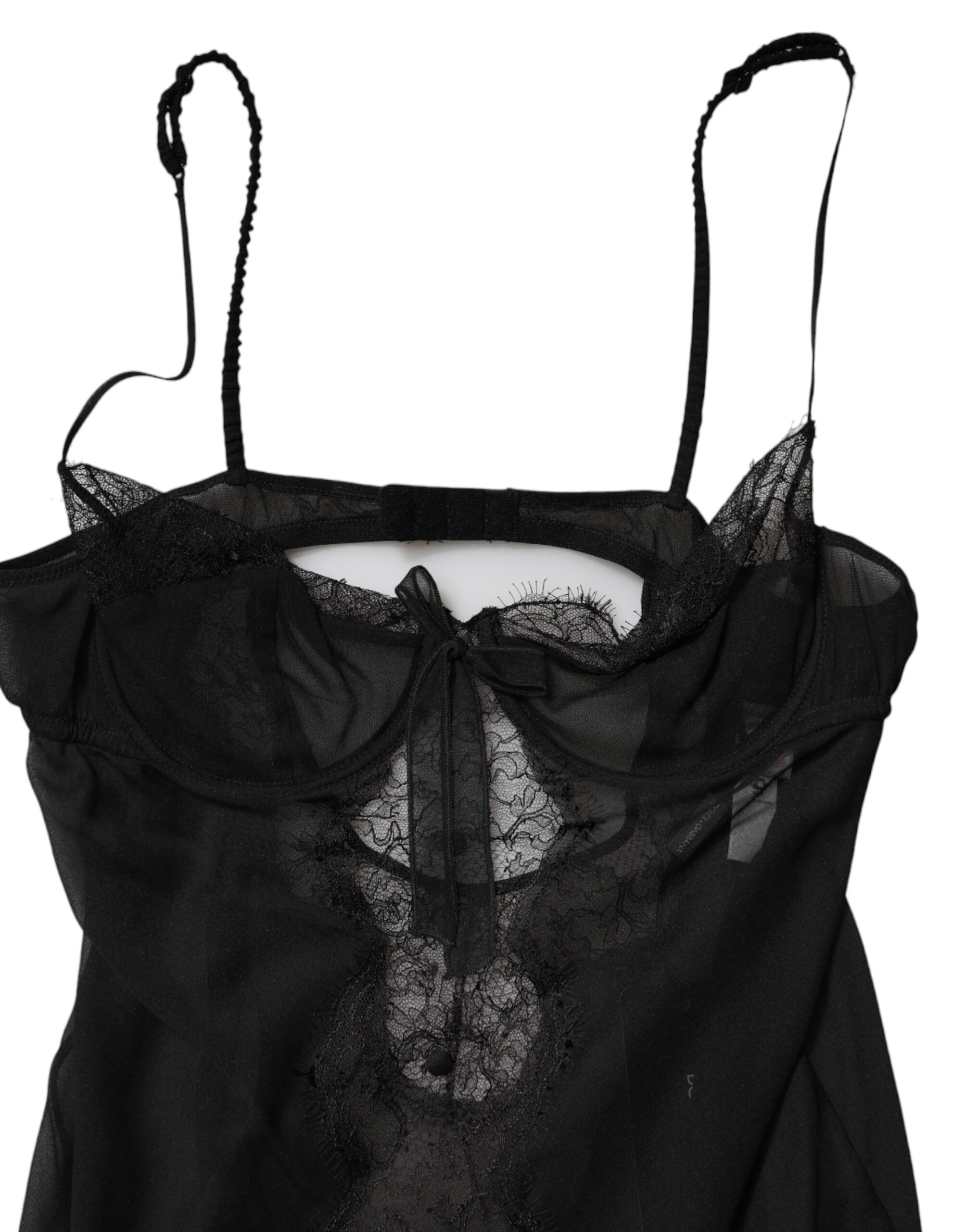 Dolce & Gabbana Black Silk Floral Lace Chemise Lingerie Top - Image 6