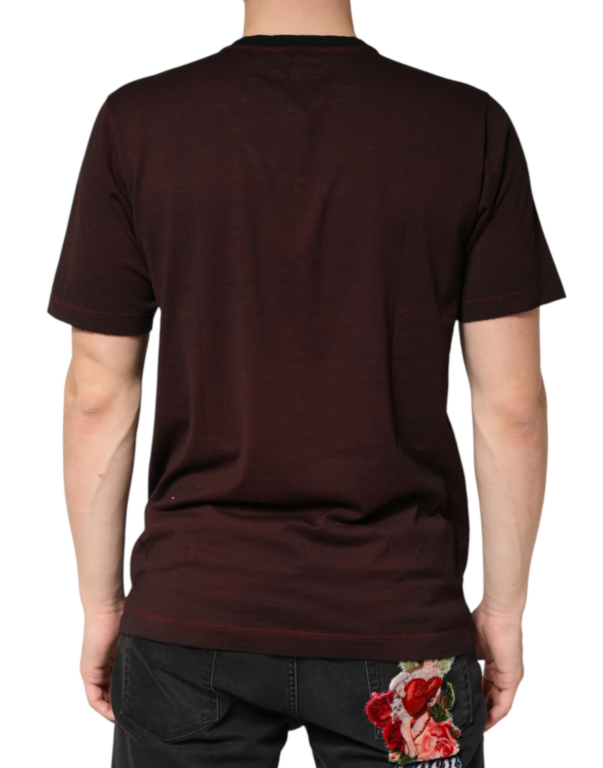Dolce & Gabbana Maroon DG Crown Cotton Crew Neck Men T-shirt - Image 4