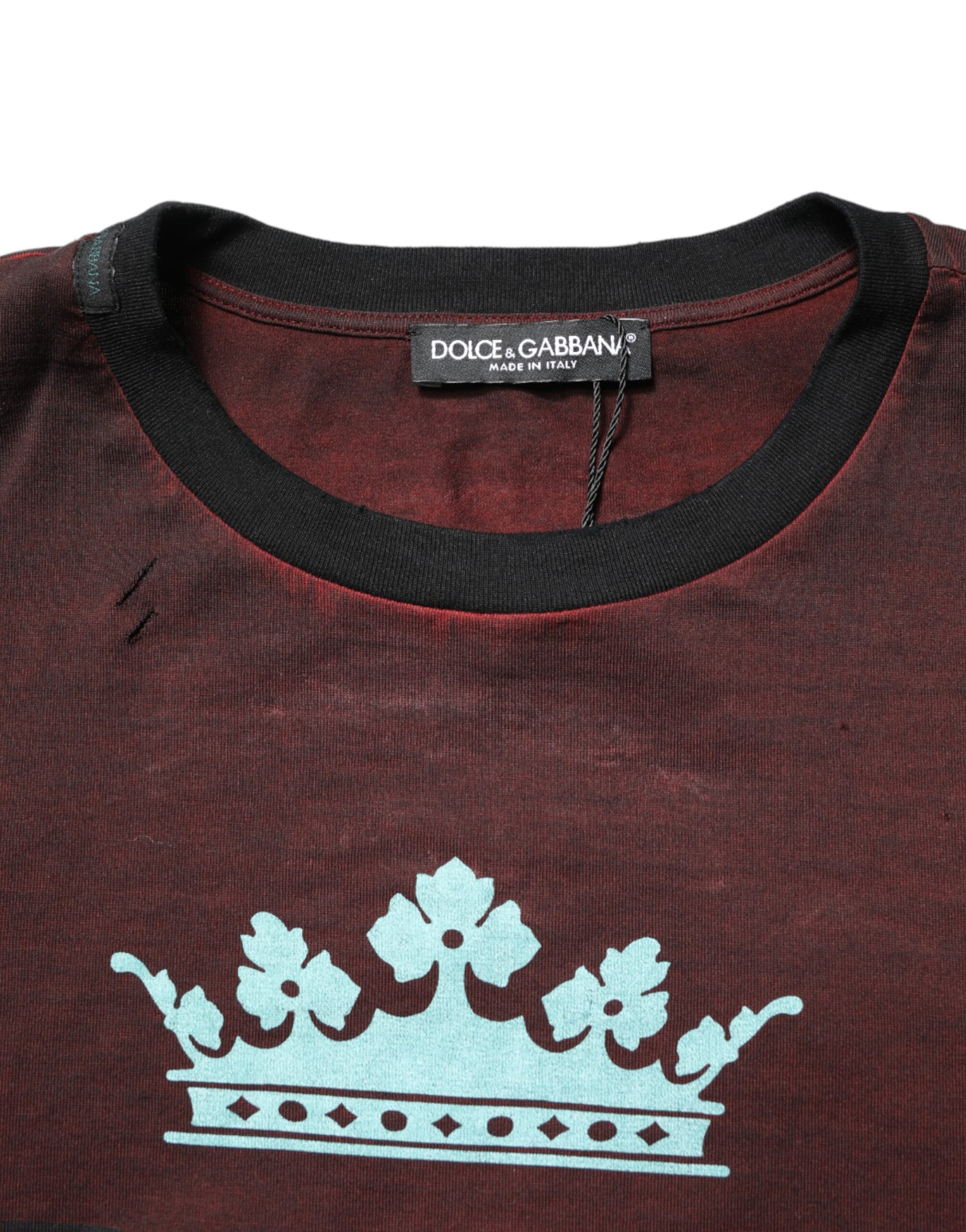 Dolce & Gabbana Maroon DG Crown Cotton Crew Neck Men T-shirt - Image 6