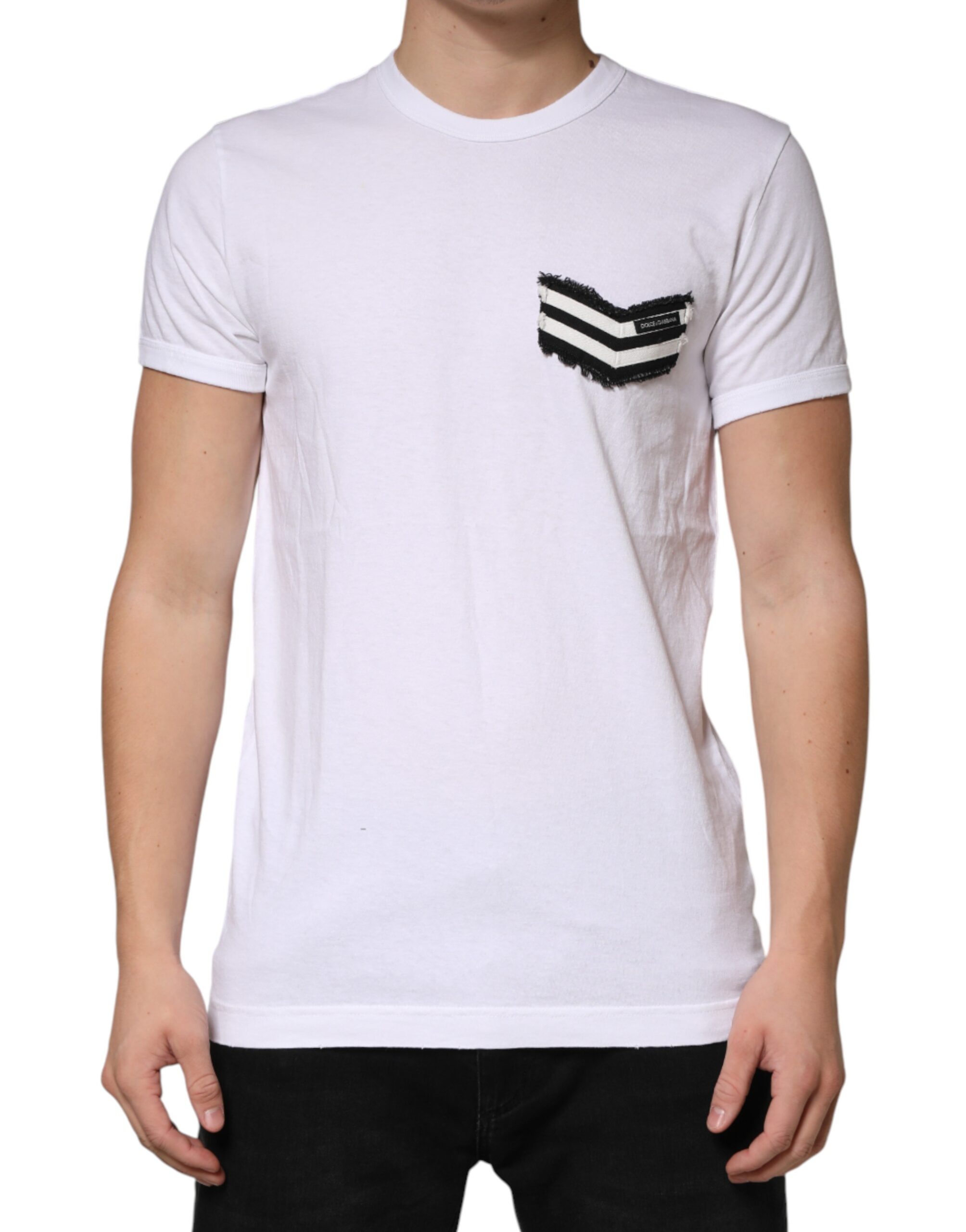 Dolce & Gabbana White Stripes Cotton Crew Neck Tee T-shirt - Image 2