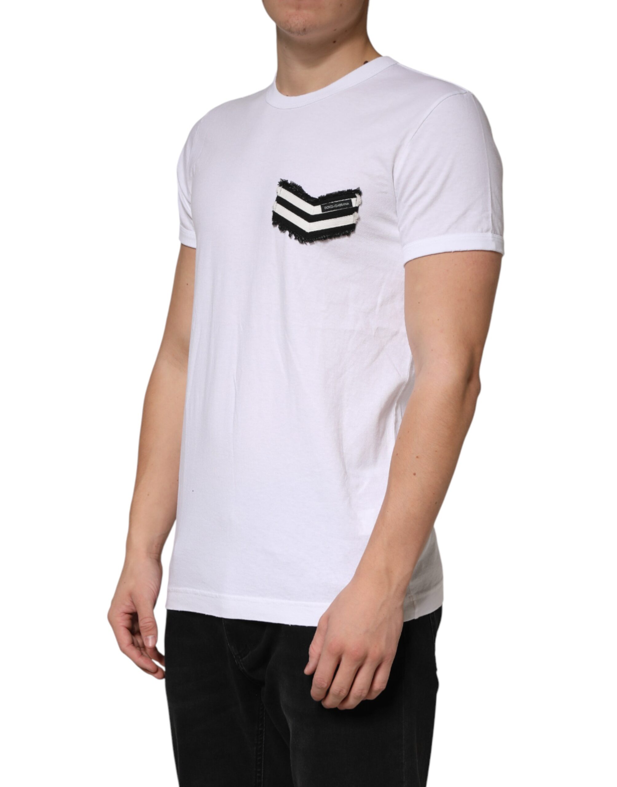 Dolce & Gabbana White Stripes Cotton Crew Neck Tee T-shirt - Image 3